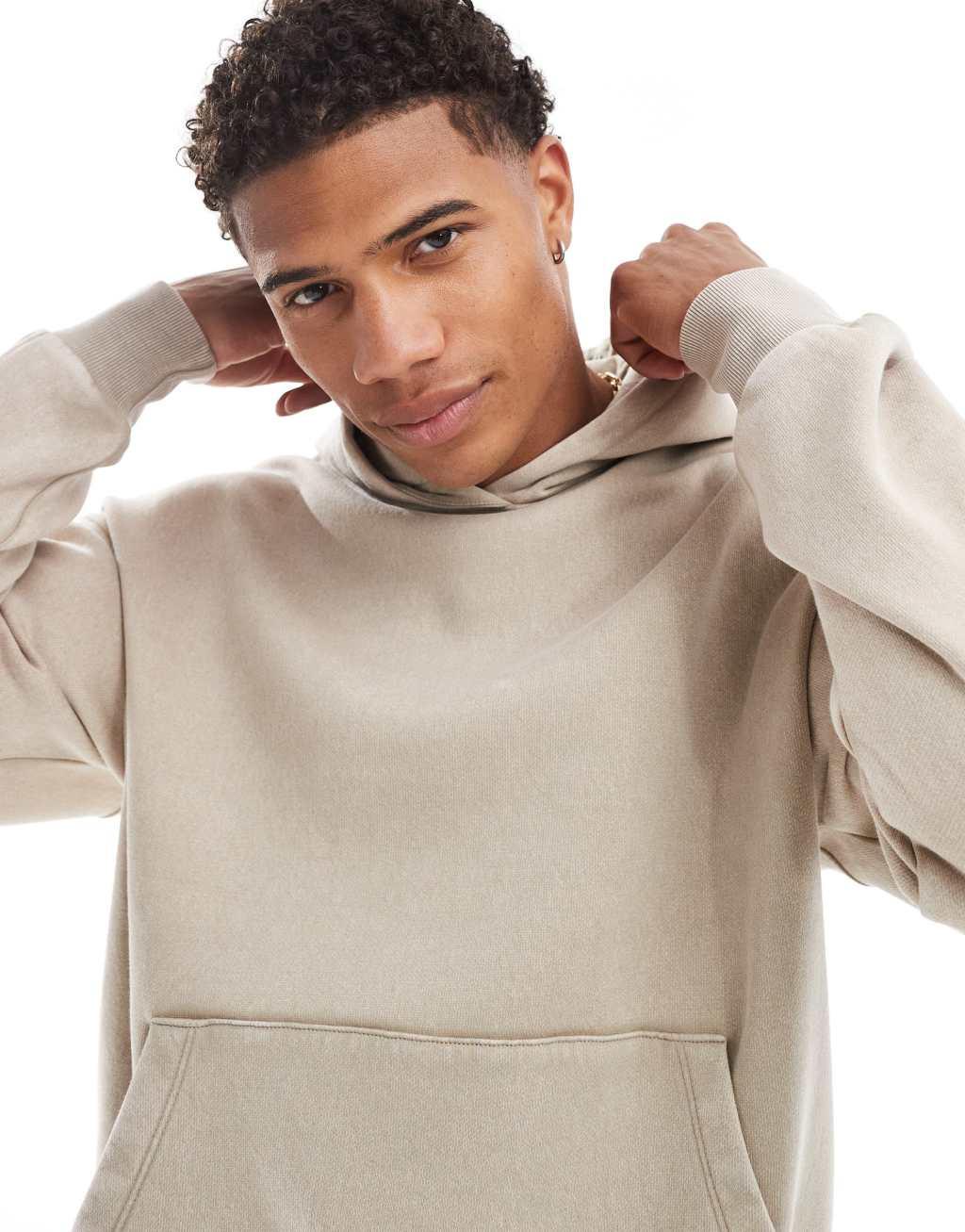 ADPT oversized acid wash hoodie in beige Product Image