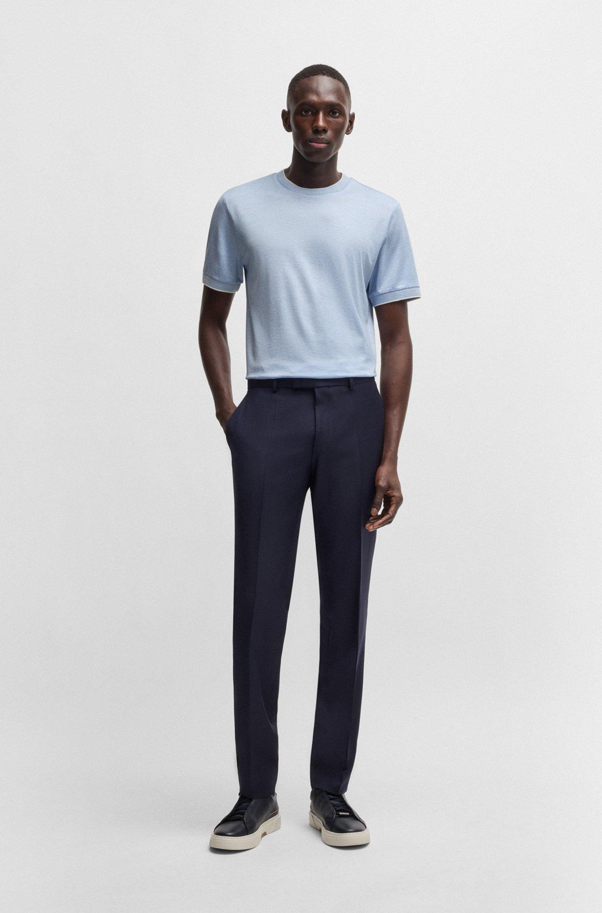 Cotton-silk T-shirt with fineline stripes Product Image