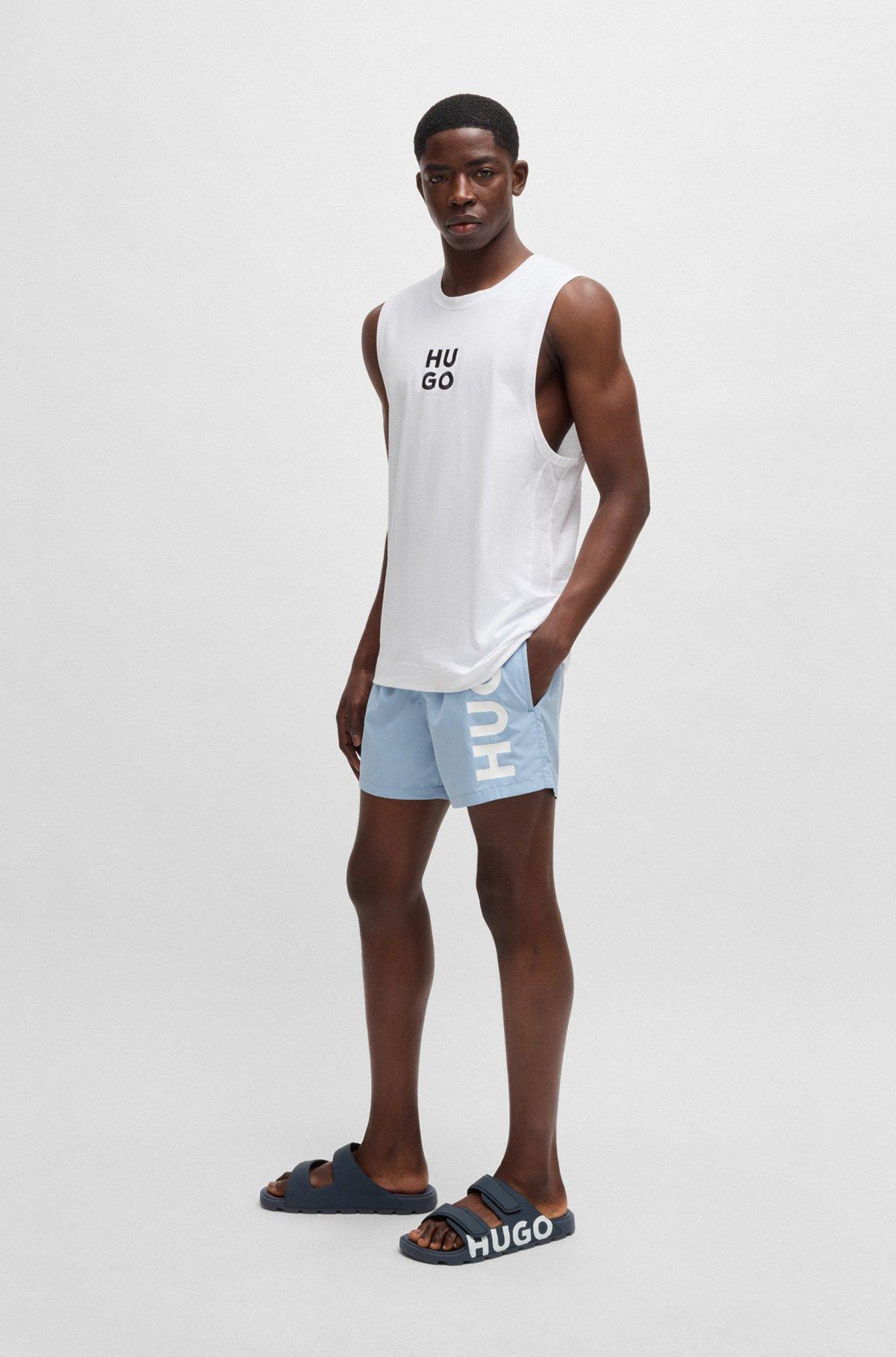 HUGO - Logo sandals with double touch-closure straps - Dark Blue Product Image