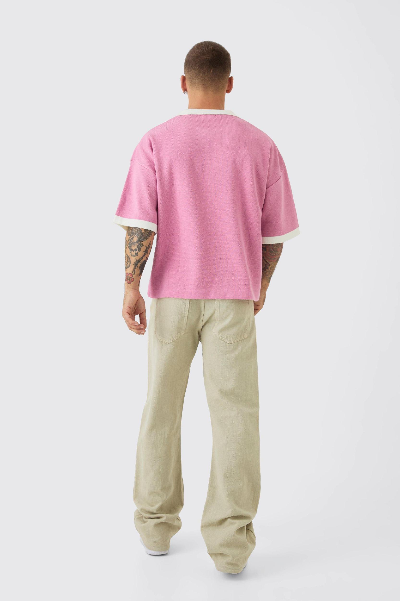 Oversized Boxy Football Knitted Polo | boohooMAN USA Product Image