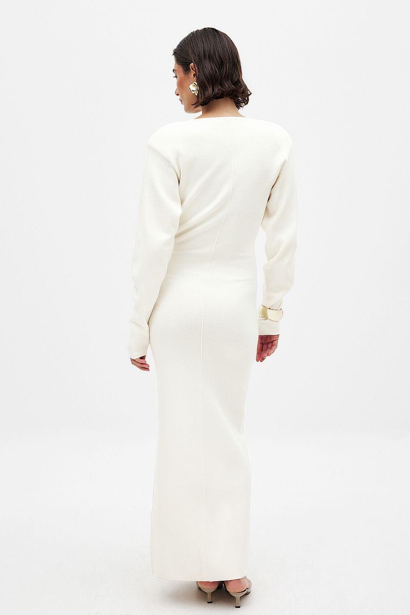 Knitted V-Neck Maxi Dress Green Product Image