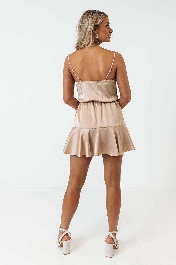 Think Pretty Satin Dress In Warm Taupe Product Image