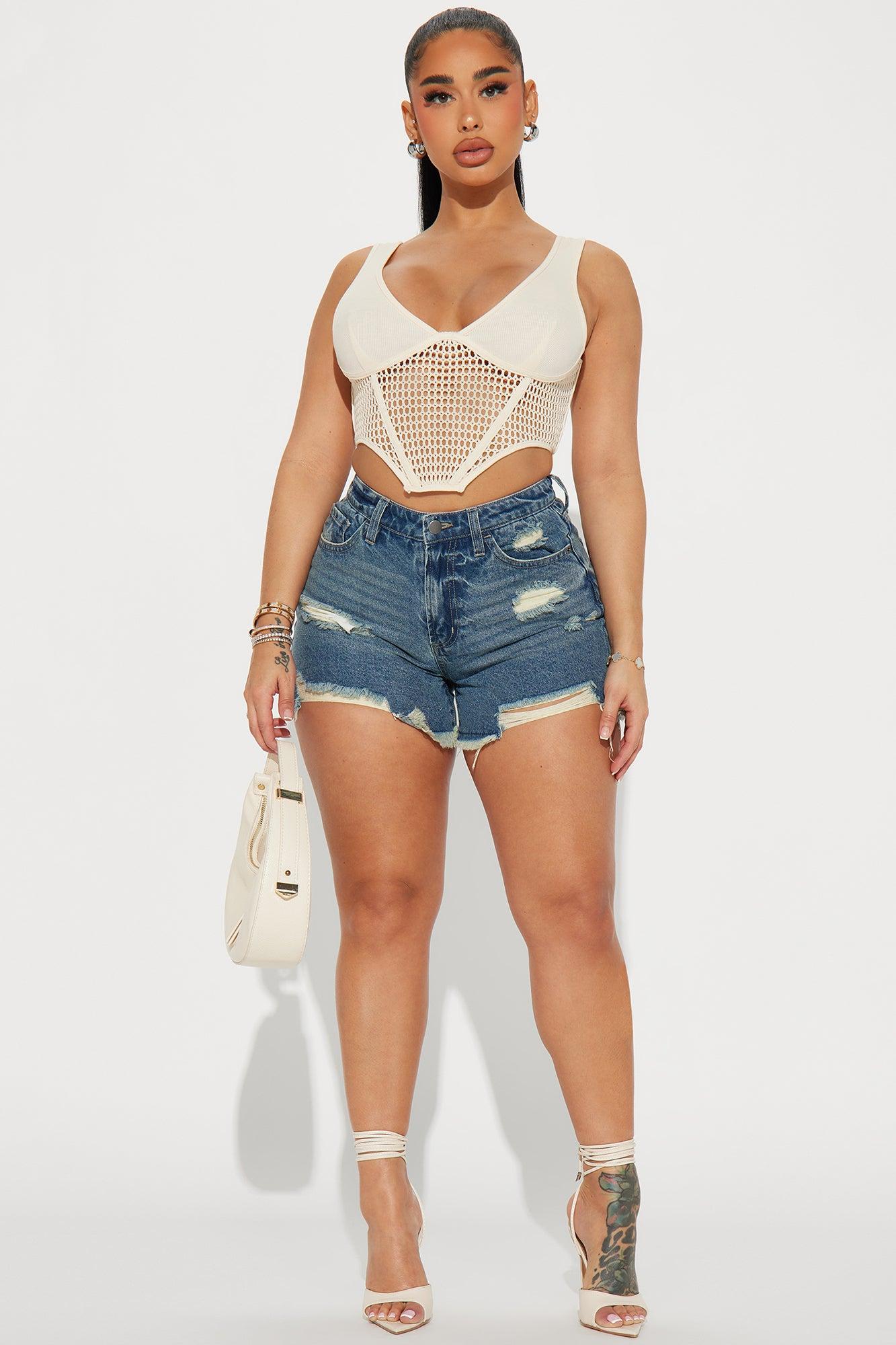 So Pressed Ripped Denim Shorts - Medium Wash Product Image