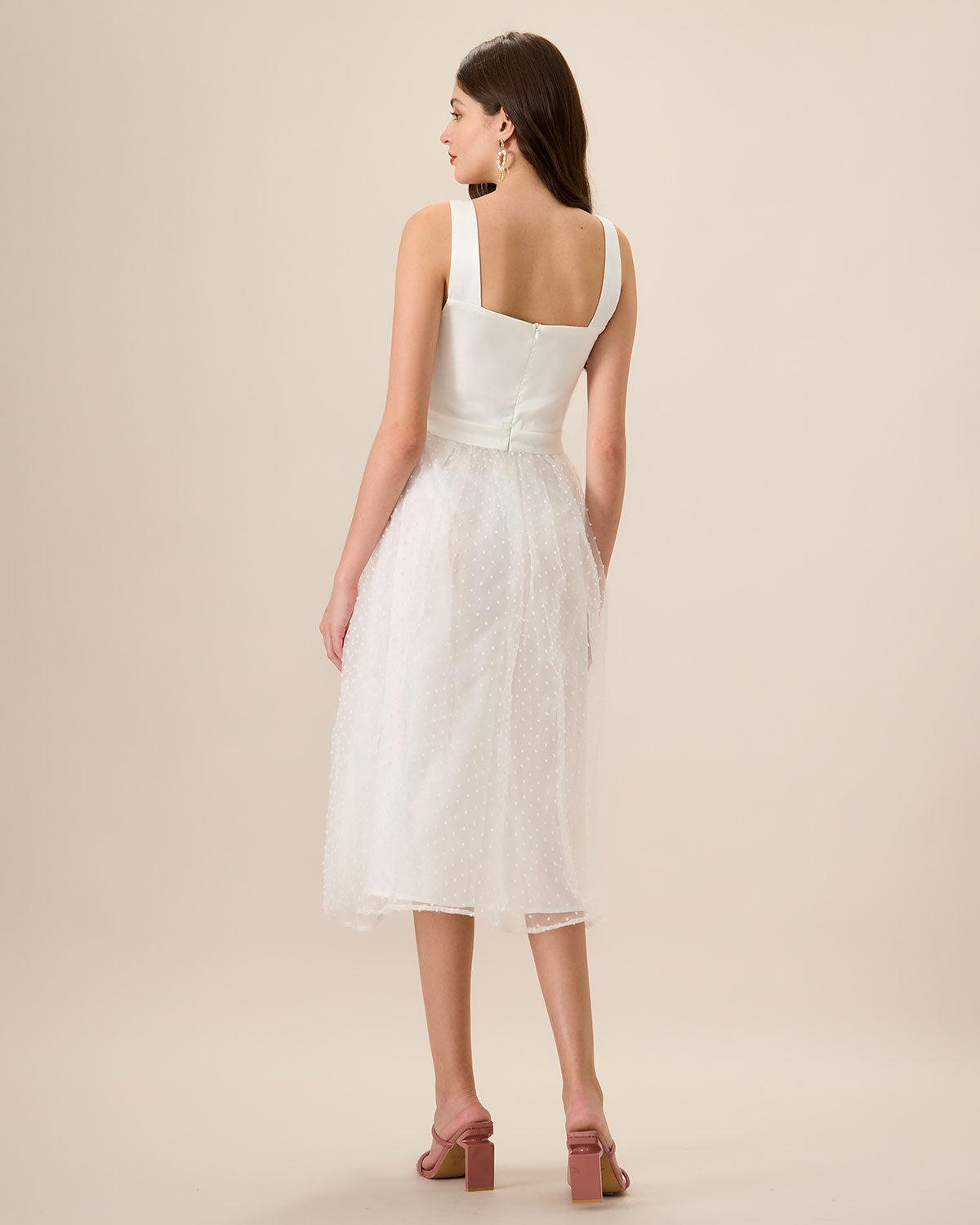 Women's White See-Through Splicing Midi Dress Female Product Image