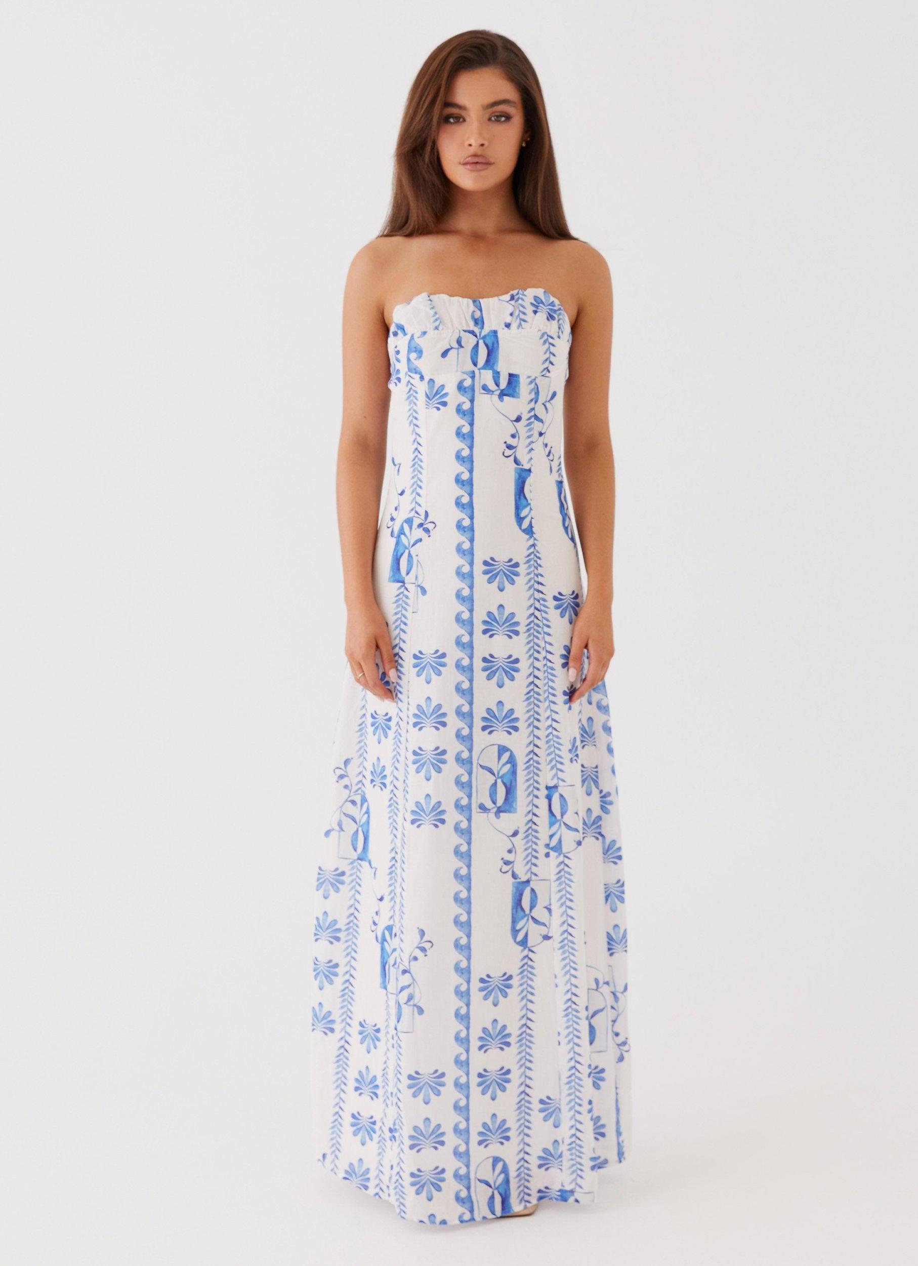 Tayla Linen Maxi Dress - Floral Wave Product Image