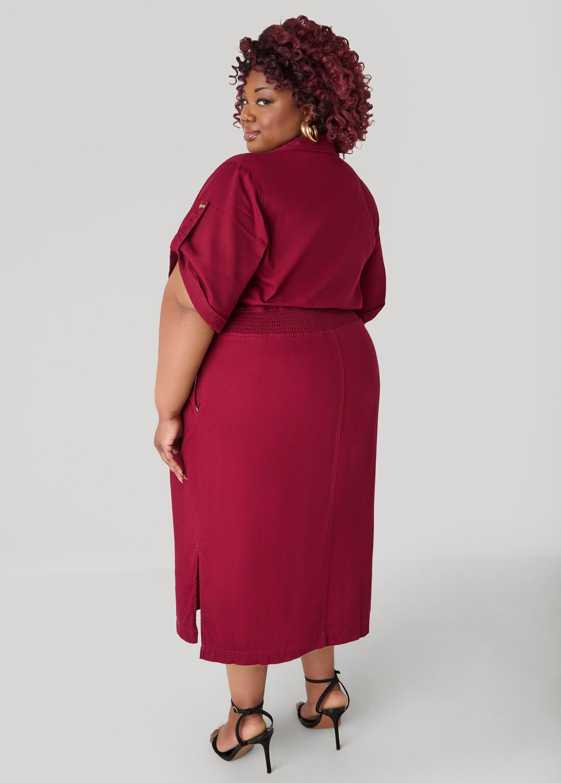 Plus Size Cuffed Sleeve Denim Dress Ashley Stewart Product Image