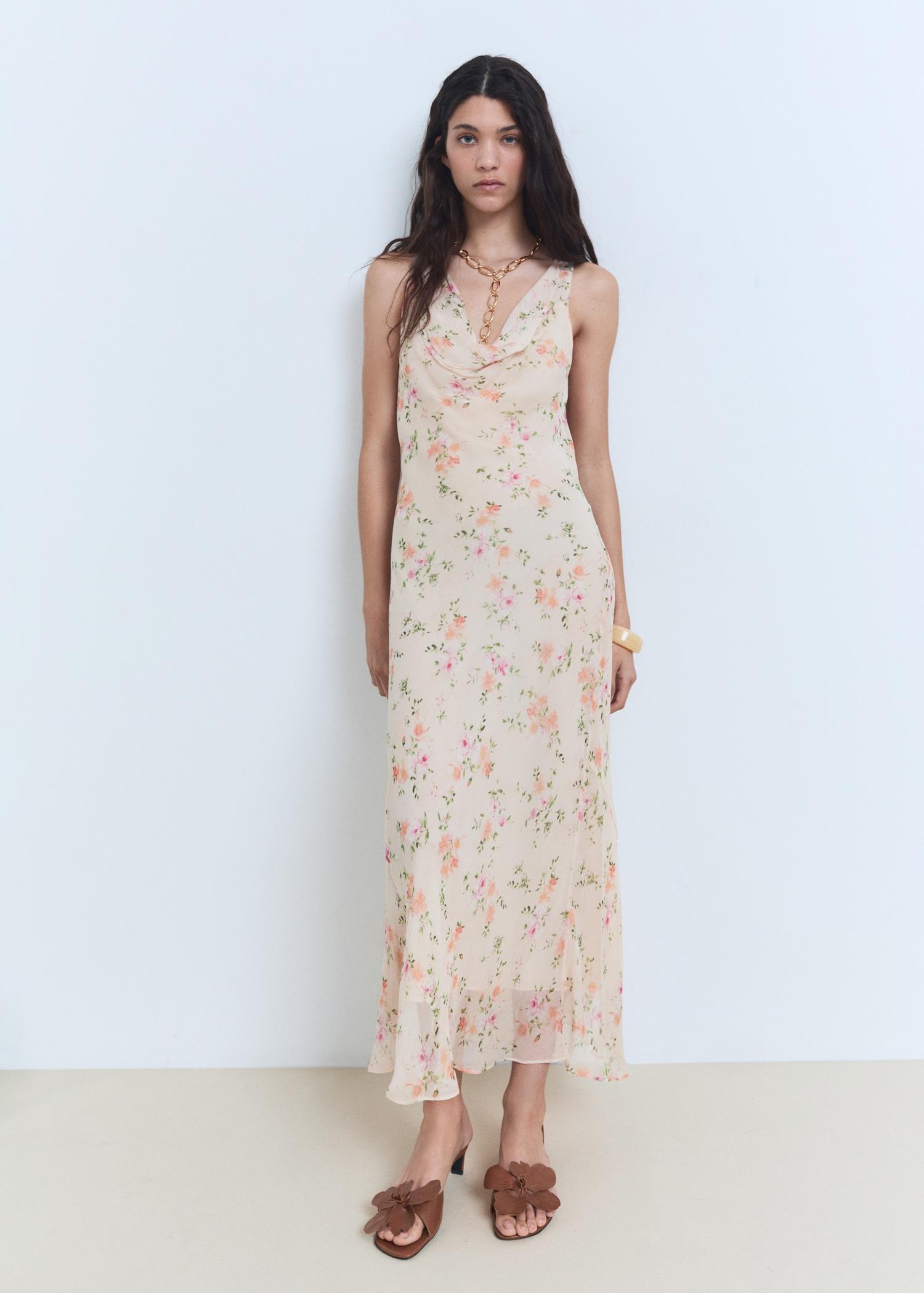 Floral-print draped dress - Women | MANGO USA Product Image