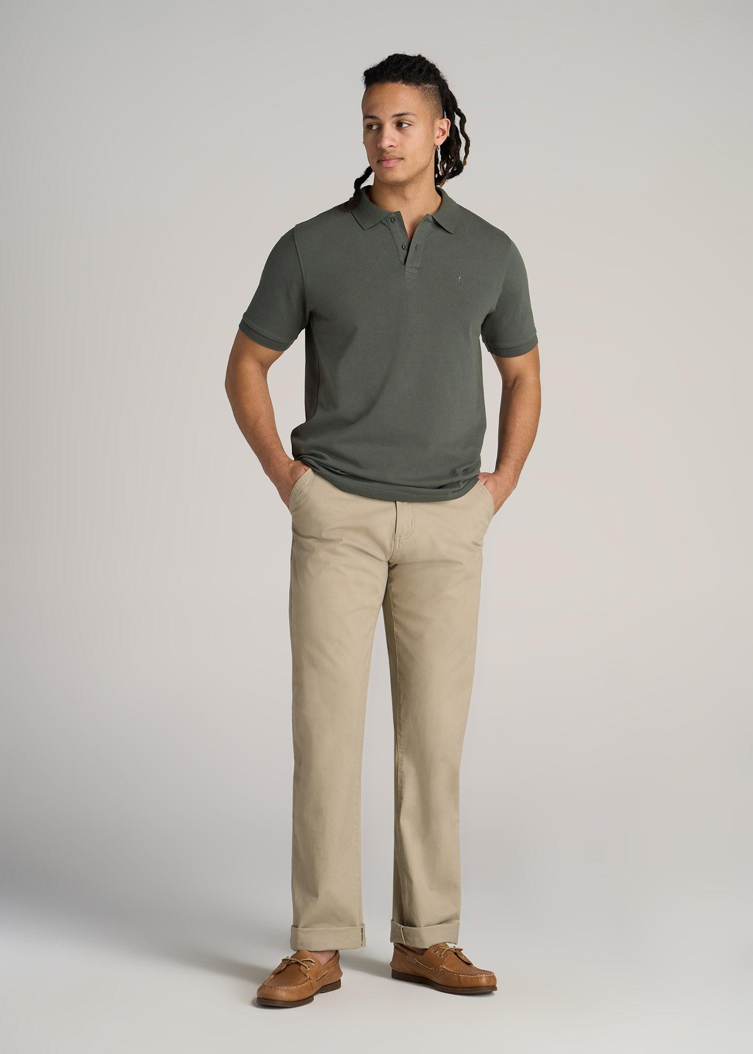 Classic Polo with Embroidered Logo for Tall Men in Grey Blue Male Product Image