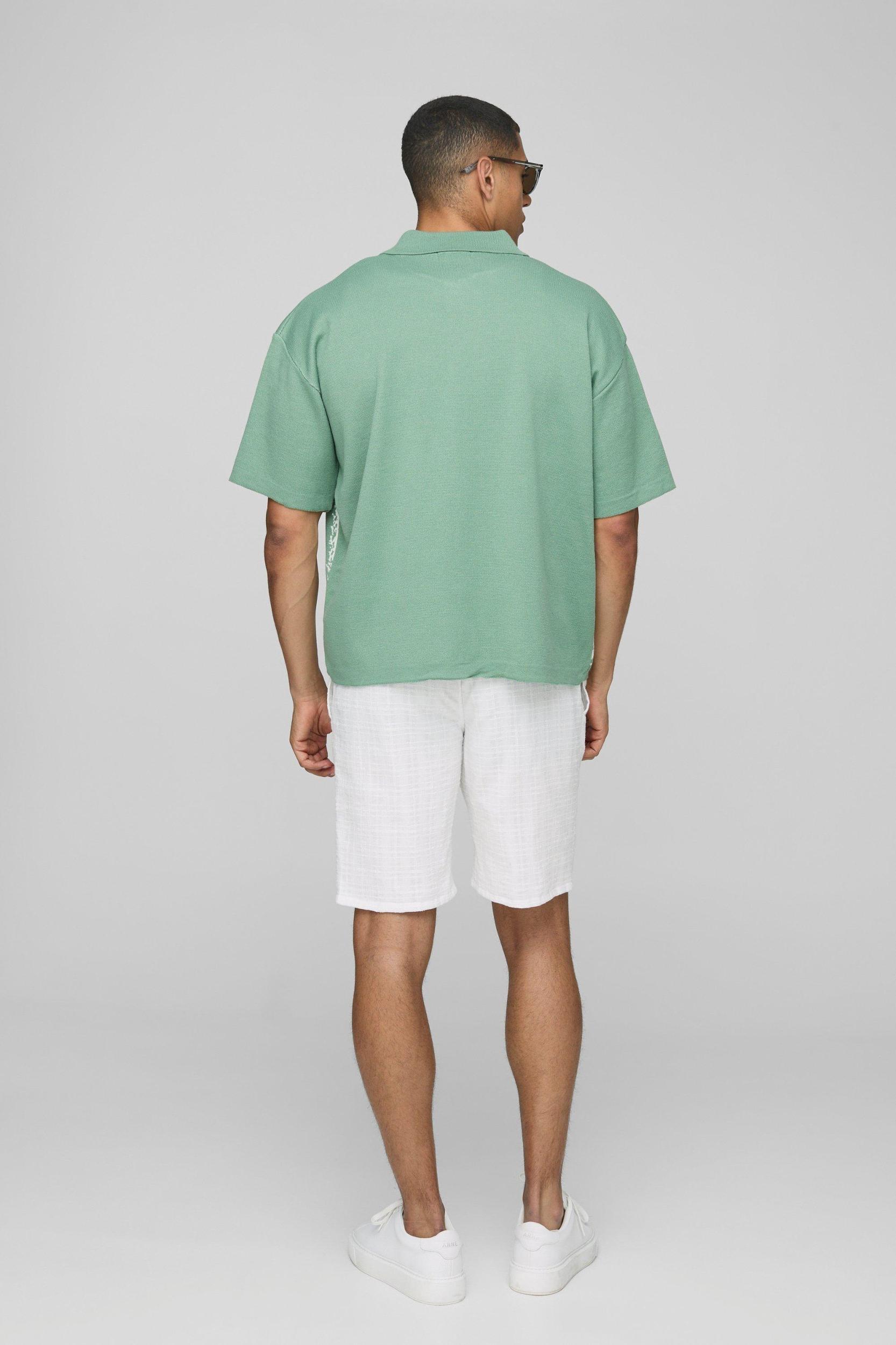 Relaxed Fit Scenic Jacquard Knitted Shirt | boohooMAN USA Product Image