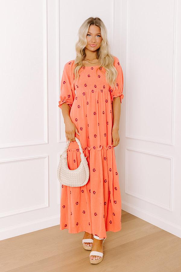 Vineyard Lounge Floral Embroidered Midi Dress Product Image