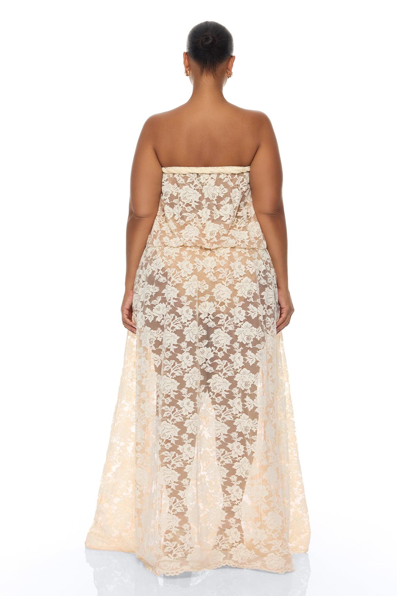 Faye Strapless Lace Maxi Dress - Cream Female Product Image