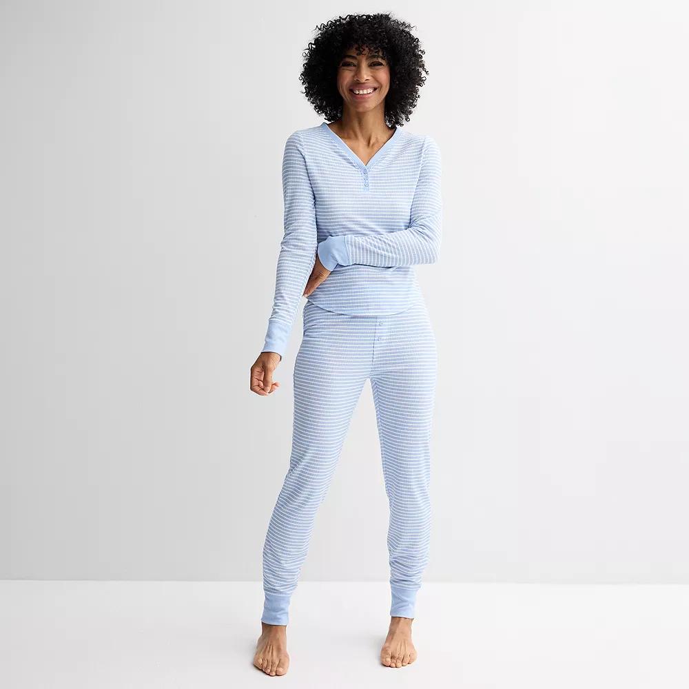 Women's Sonoma Goods For Life® Thermal Pajama Pants and Pajama Top Set, Size: Large, Blue White Stripe Product Image