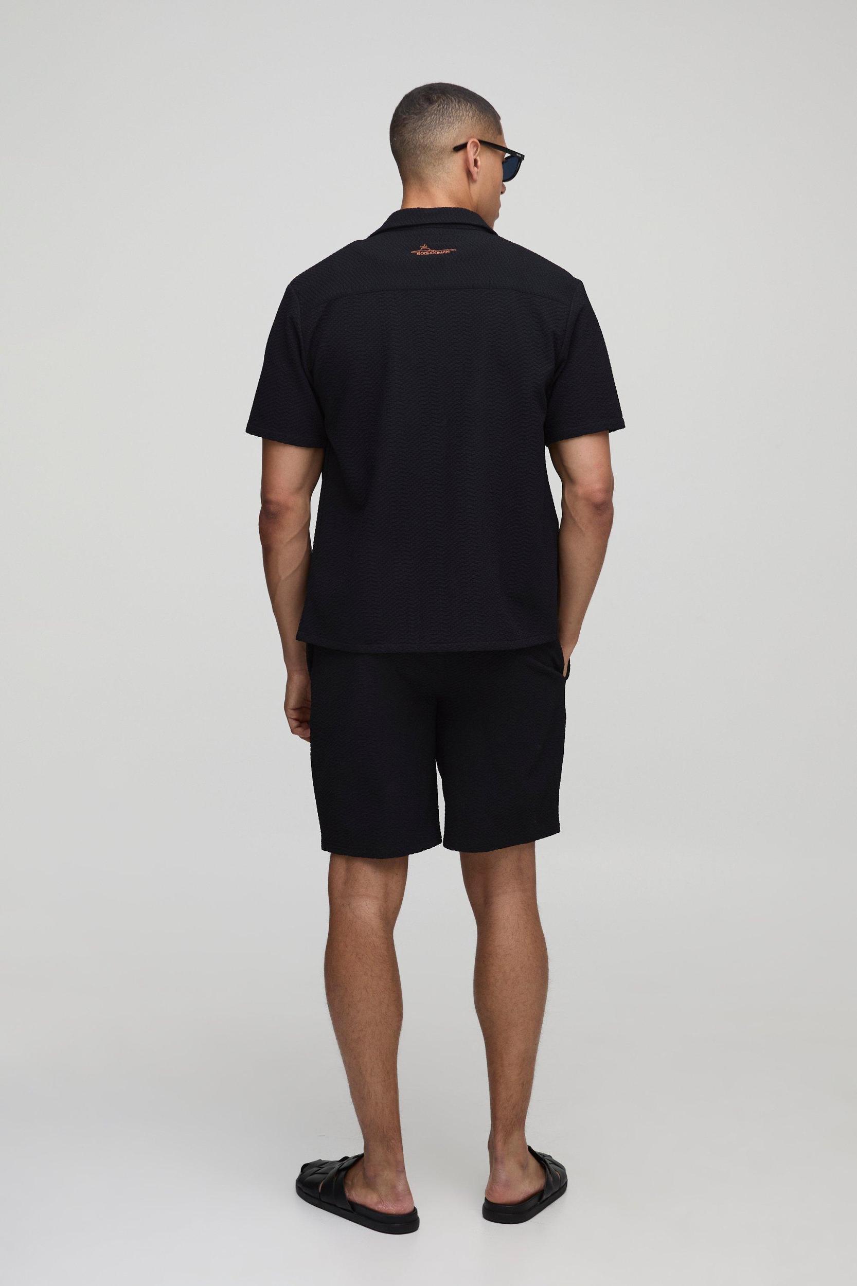 Regular Fit Textured Revere Shirt & Short Set | boohooMAN USA Product Image