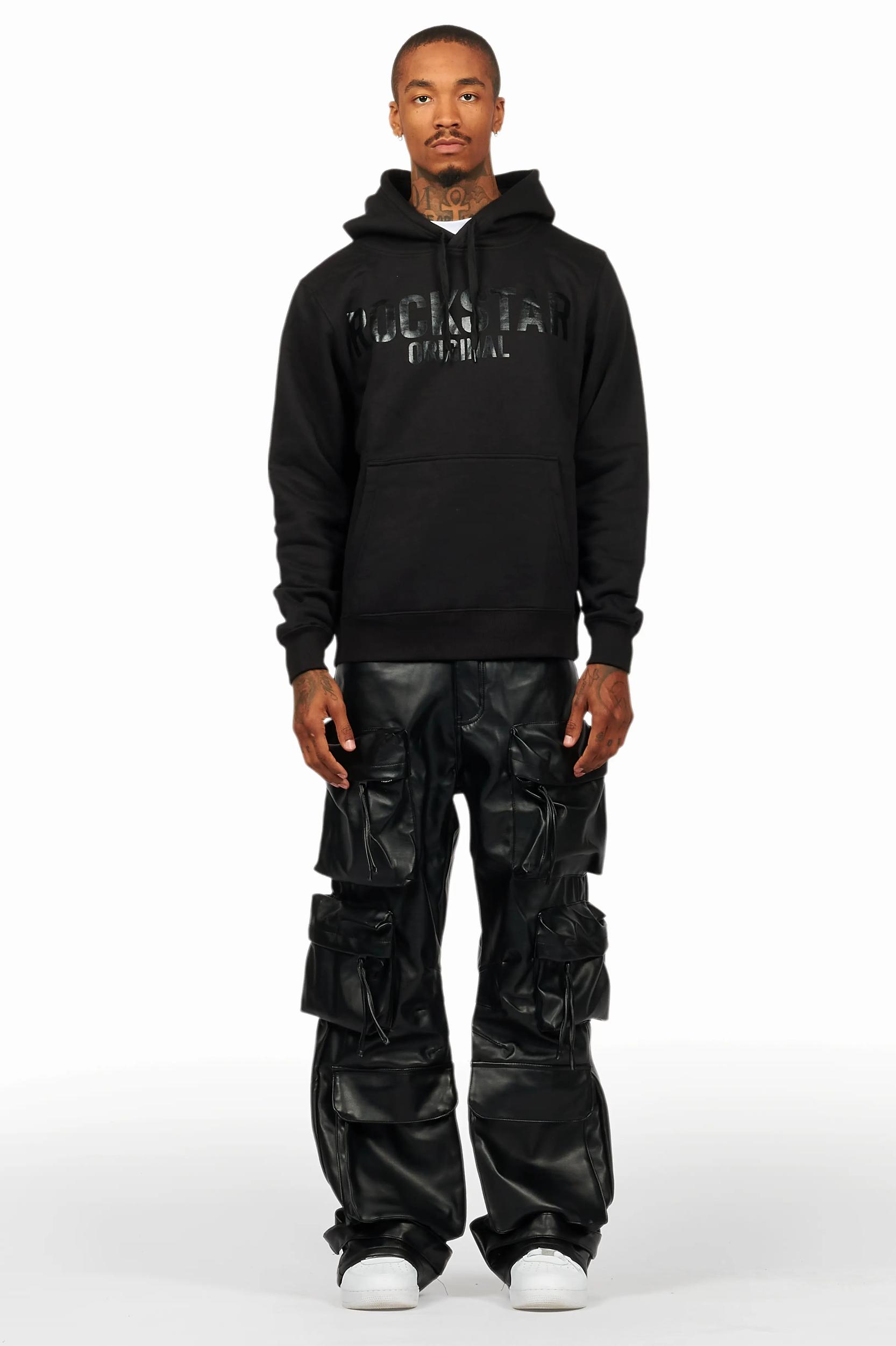 Sana Black Hoodie/Baggy Fit PU Jean Bundle Male Product Image