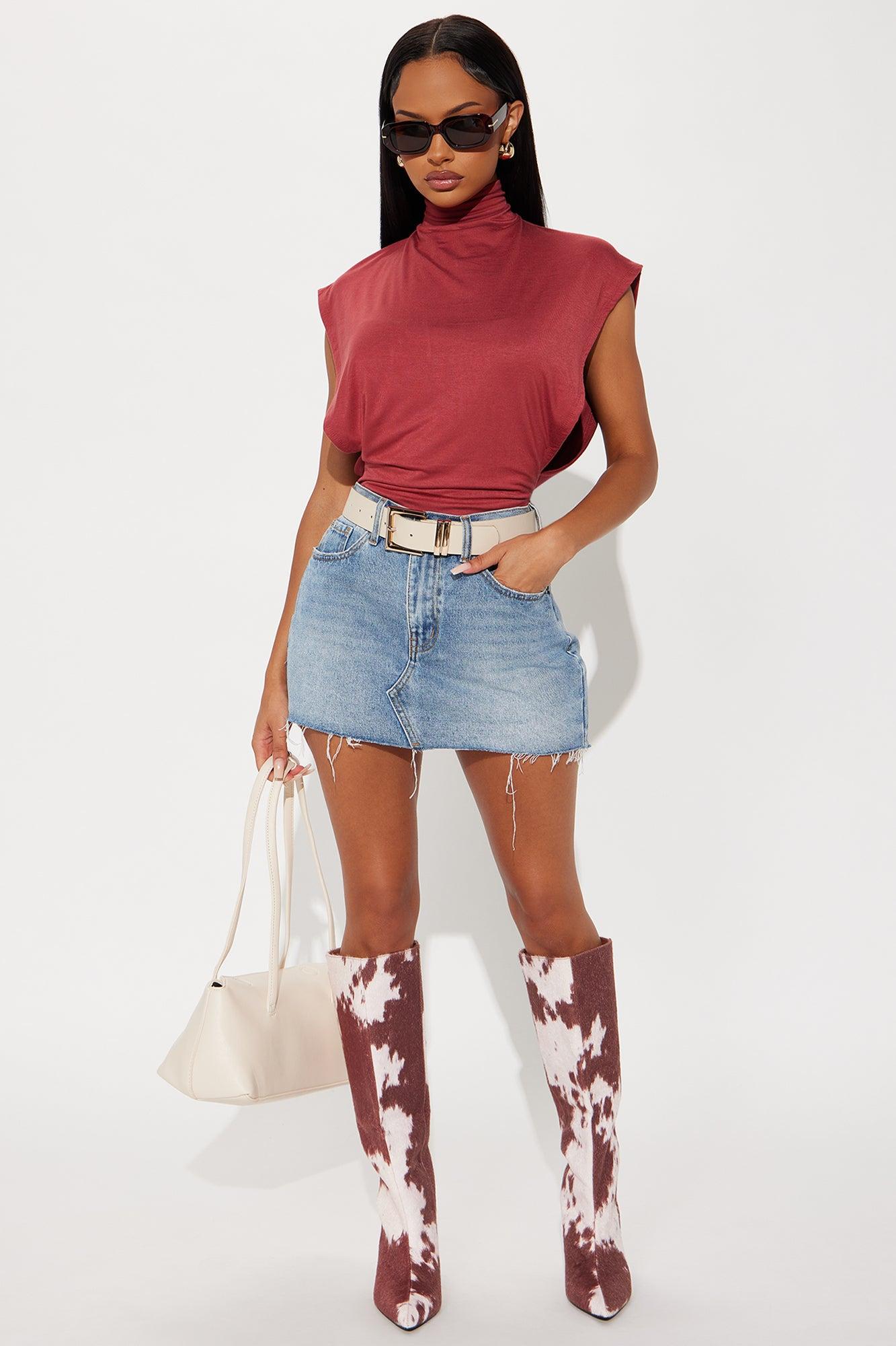 Audra Double Lined Turtle Neck Bodysuit - Rust Female Product Image