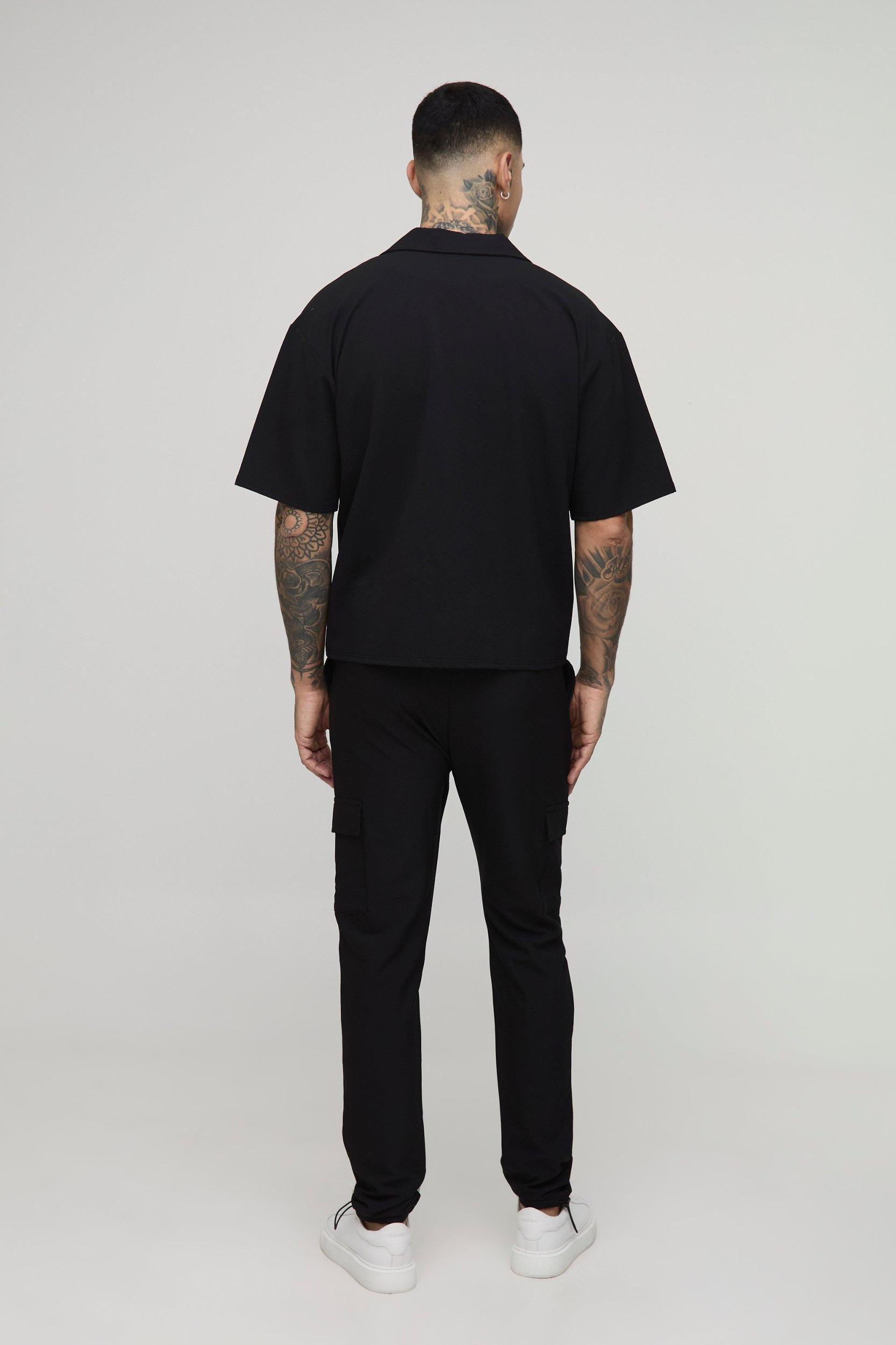 Tall Elasticated Waist Technical Stretch Skinny Cargo Trousers | boohooMAN USA Product Image