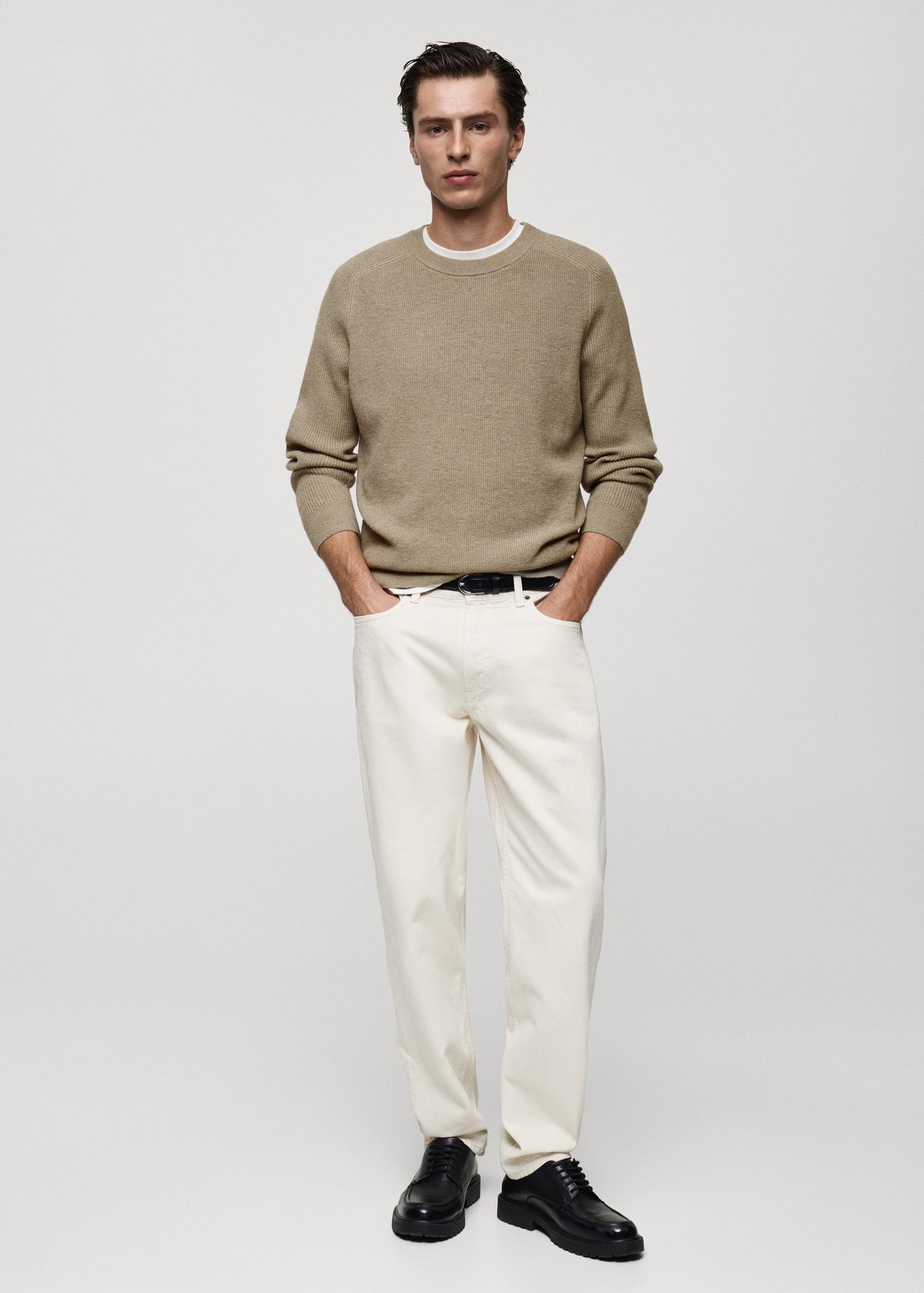 Ribbed wool sweater - Men | MANGO USA Product Image