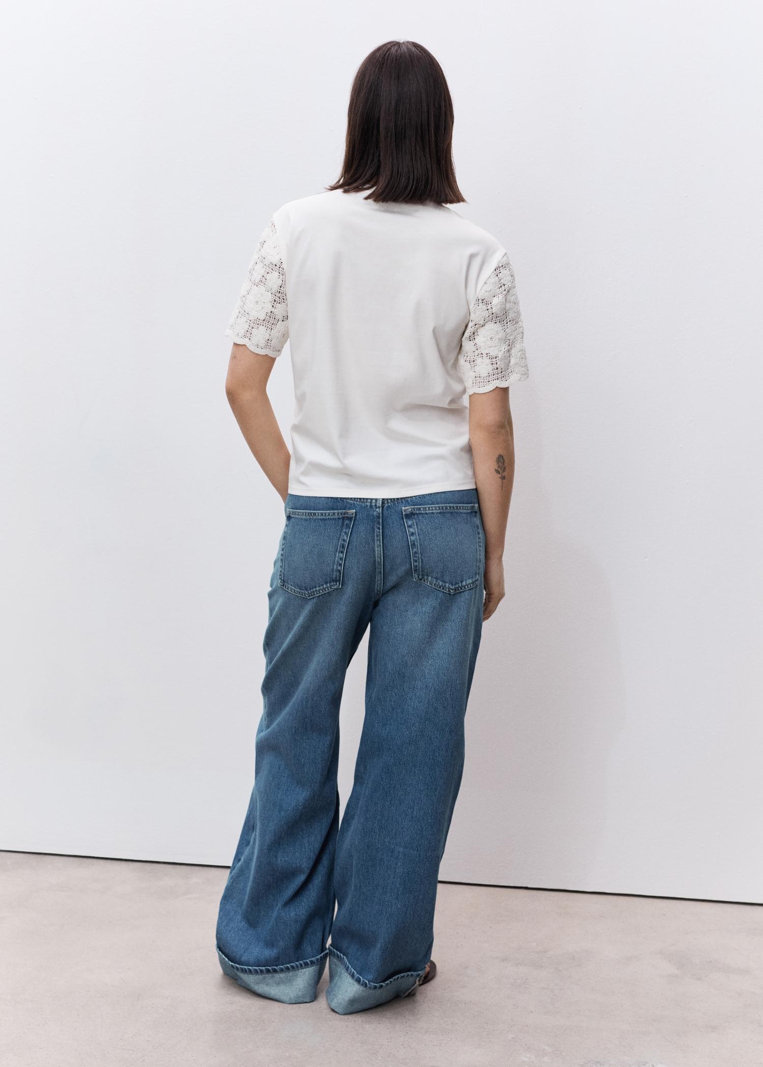 Cotton crochet sleeve t-shirt - Women | MANGO USA Product Image