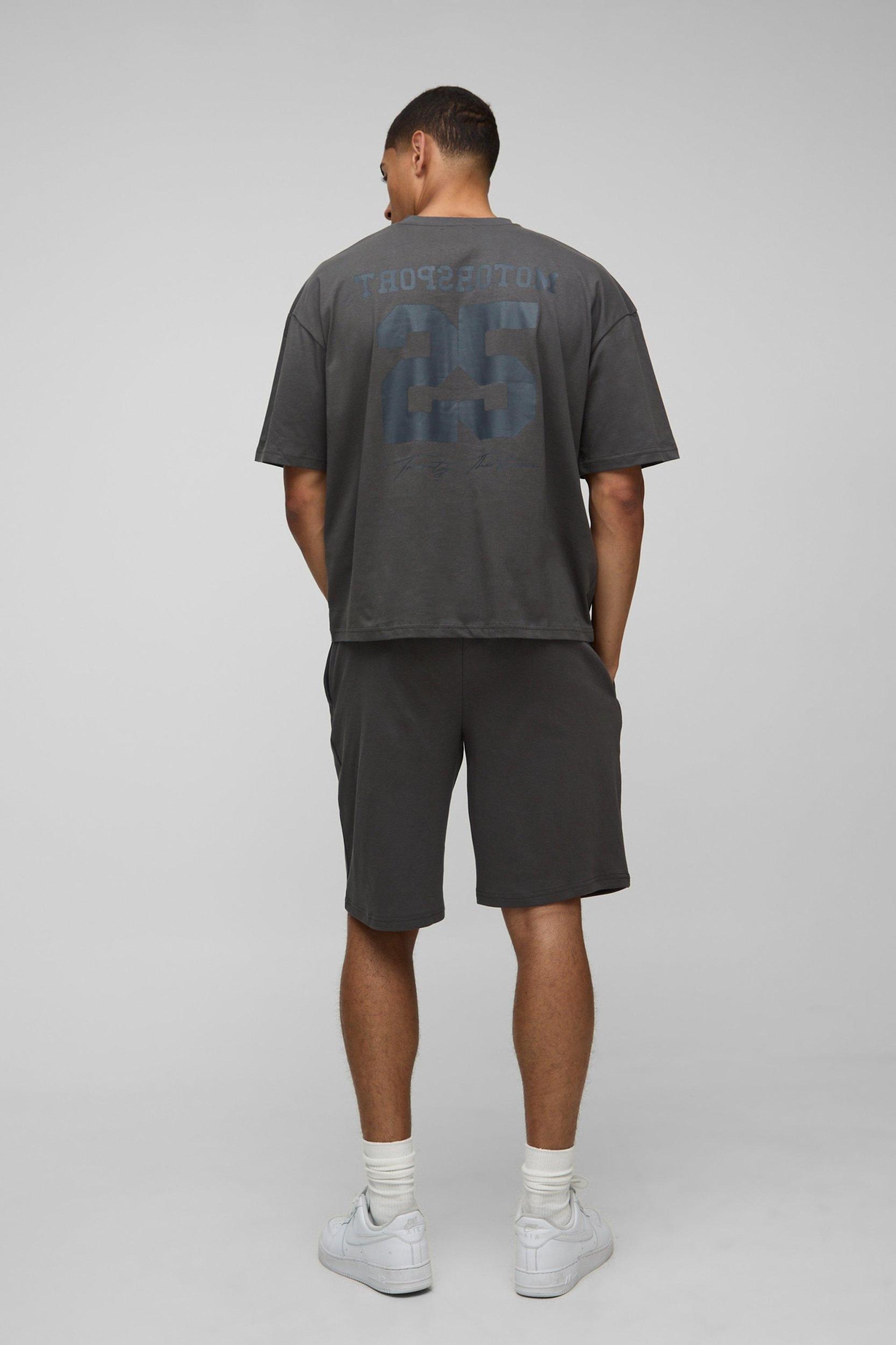 Oversized Boxy 25 Varsity Graphic T-Shirt & Short Set | boohooMAN USA Product Image