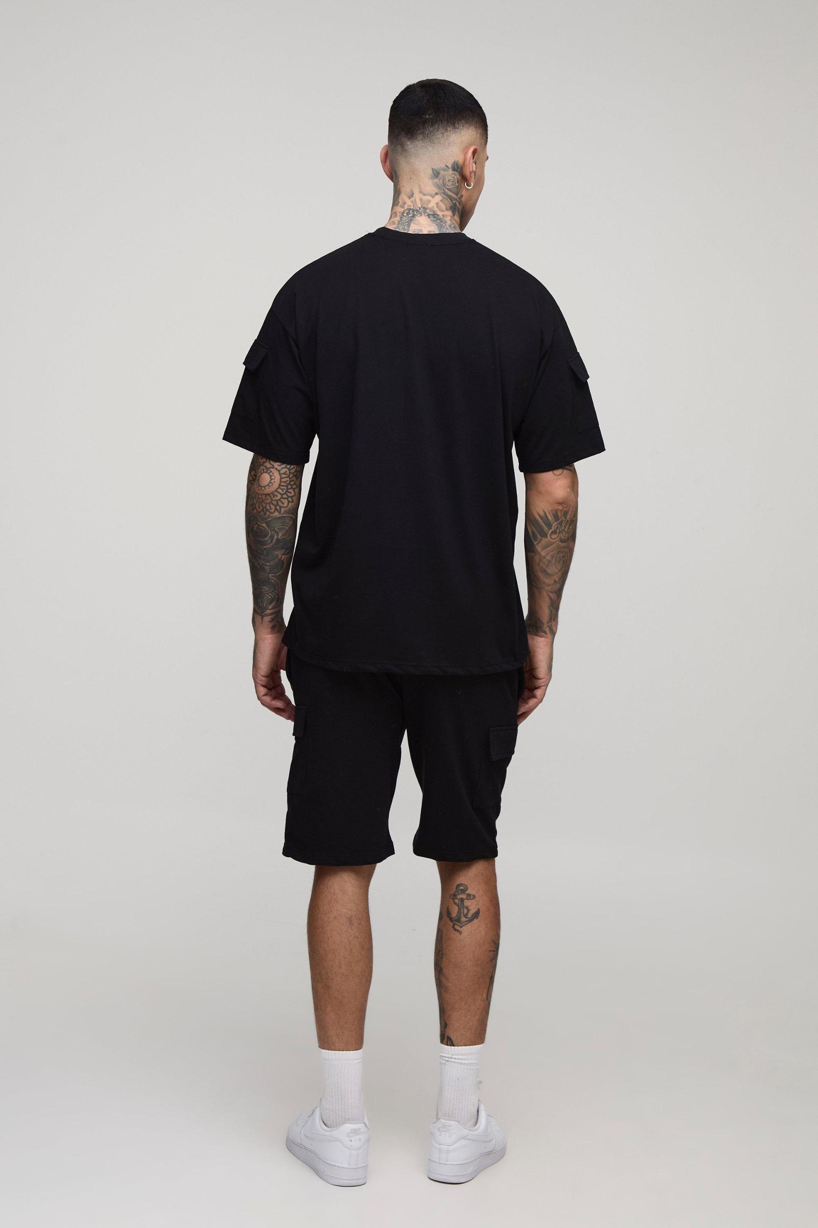 Tall Utility Pocket Oversized Fit T-Shirt & Cargo Short Set | boohooMAN USA Product Image
