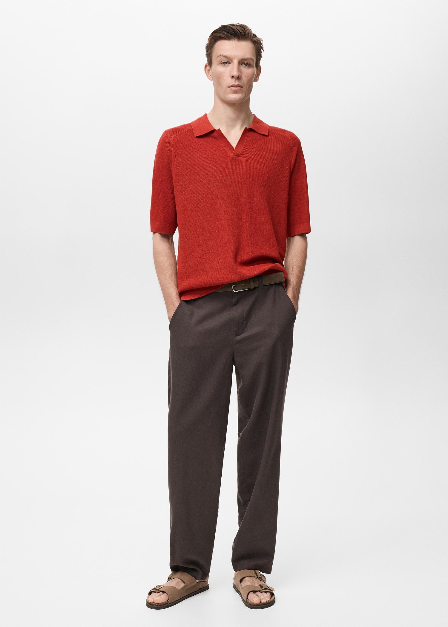 Structured knitted polo shirt - Men | MANGO USA Product Image