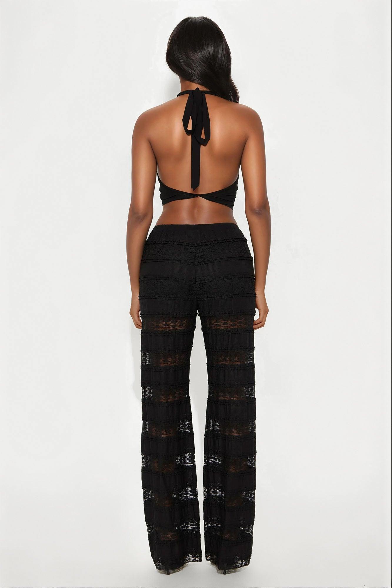 Draped In Lace Straight Leg Pant - Black Female Product Image