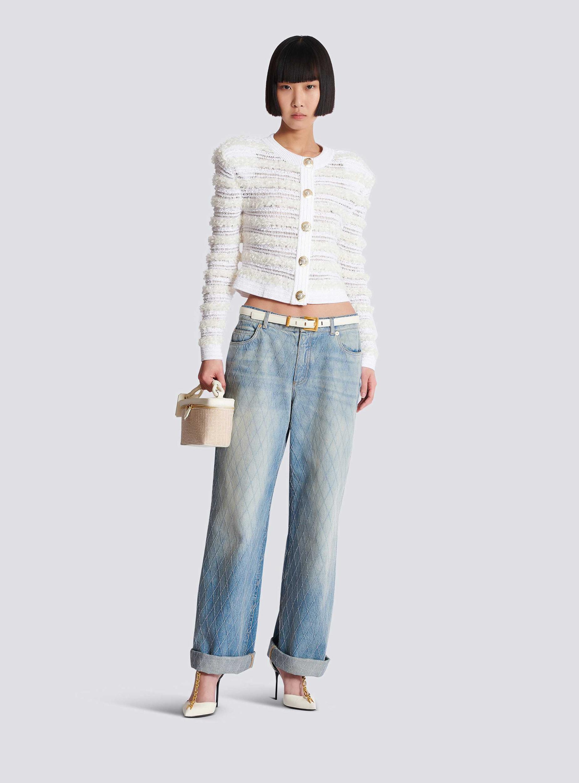 Long-sleeved tweed-effect knit cardigan Product Image