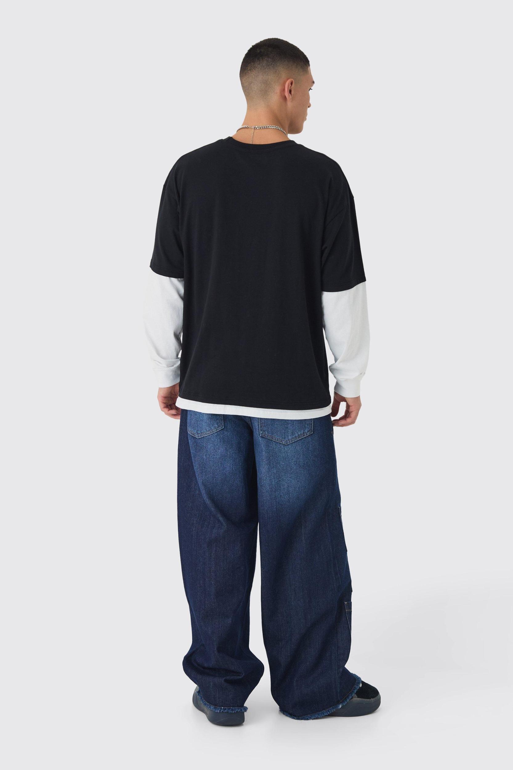 Baggy Fit Rigid Indigo Multi Pocket Jeans | boohooMAN USA Product Image