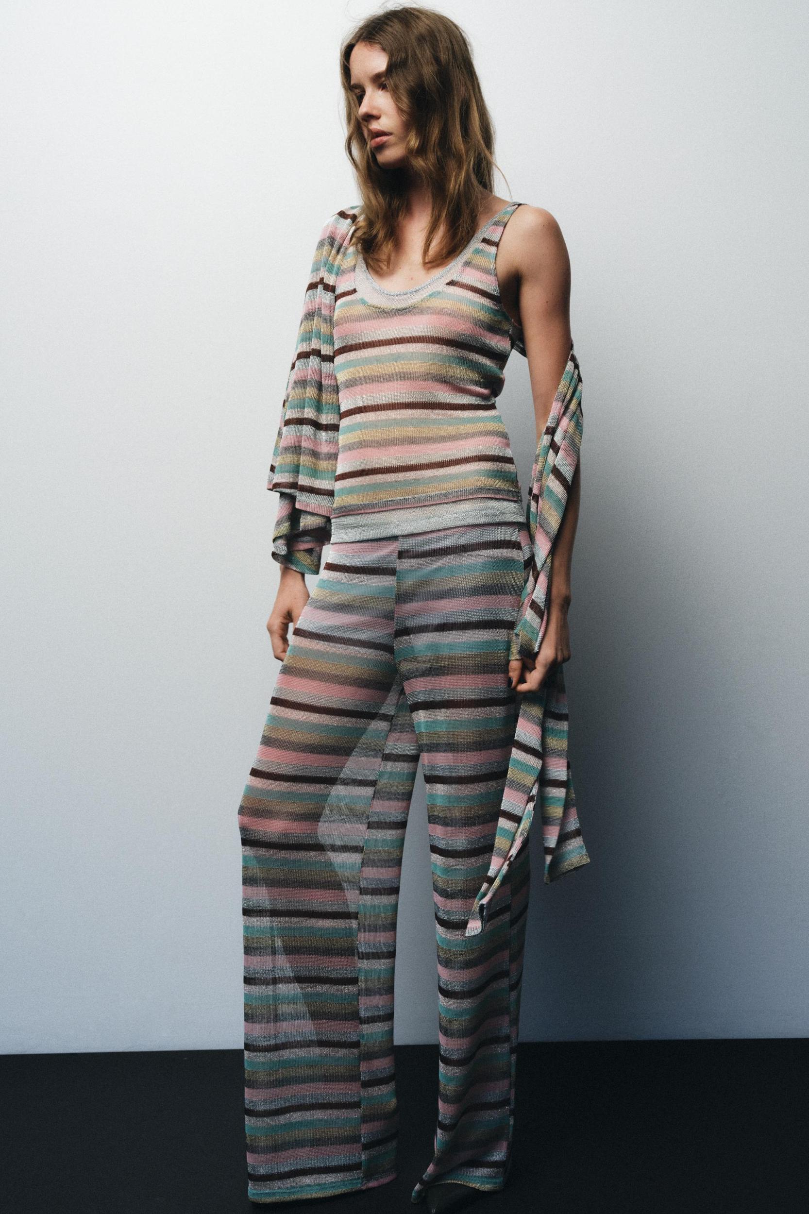 METALLIC THREAD STRIPED PANTS Product Image