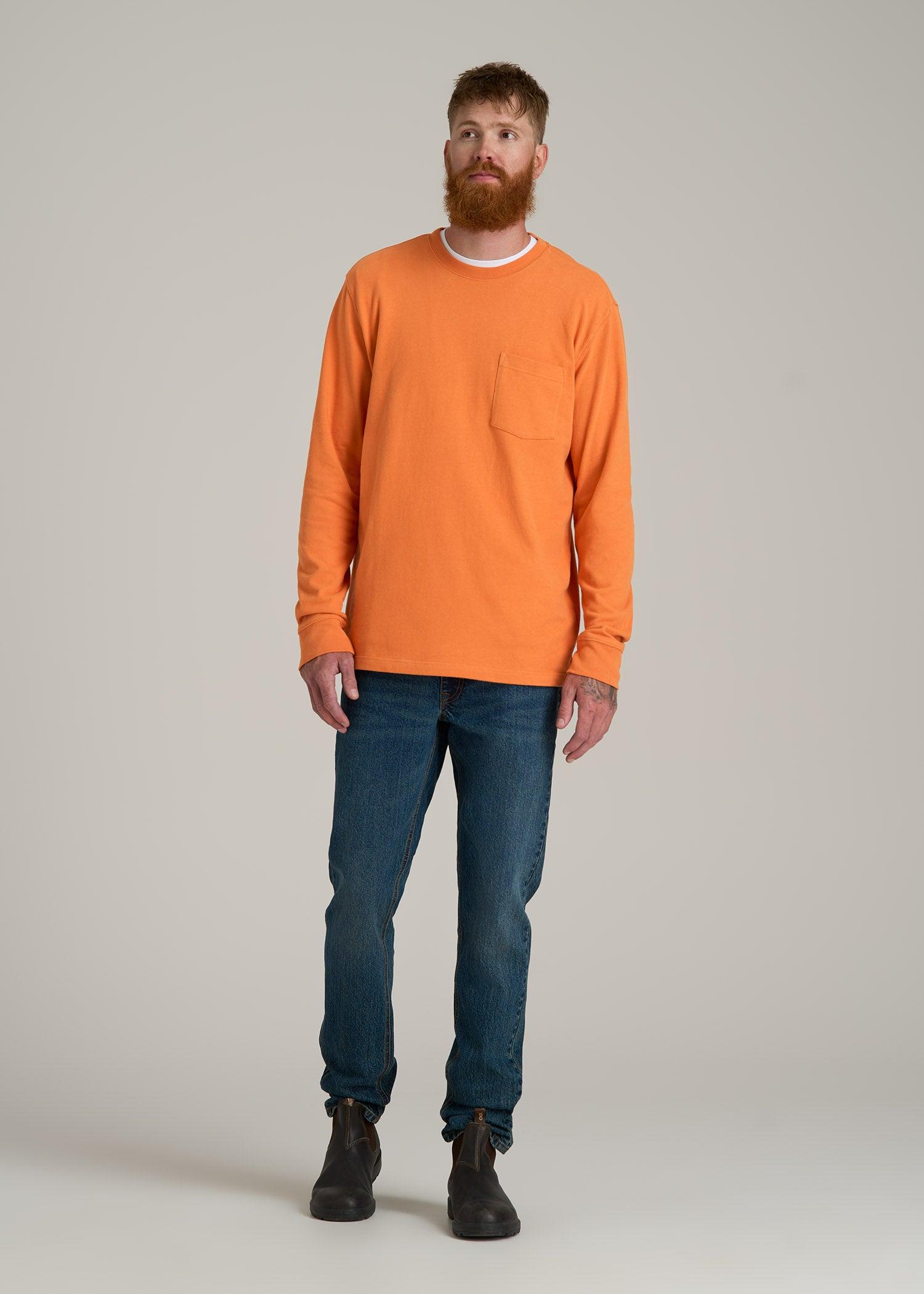LJ&S Long Sleeve Workwear Pocket Tee for Tall Men in Marmalade Male Product Image
