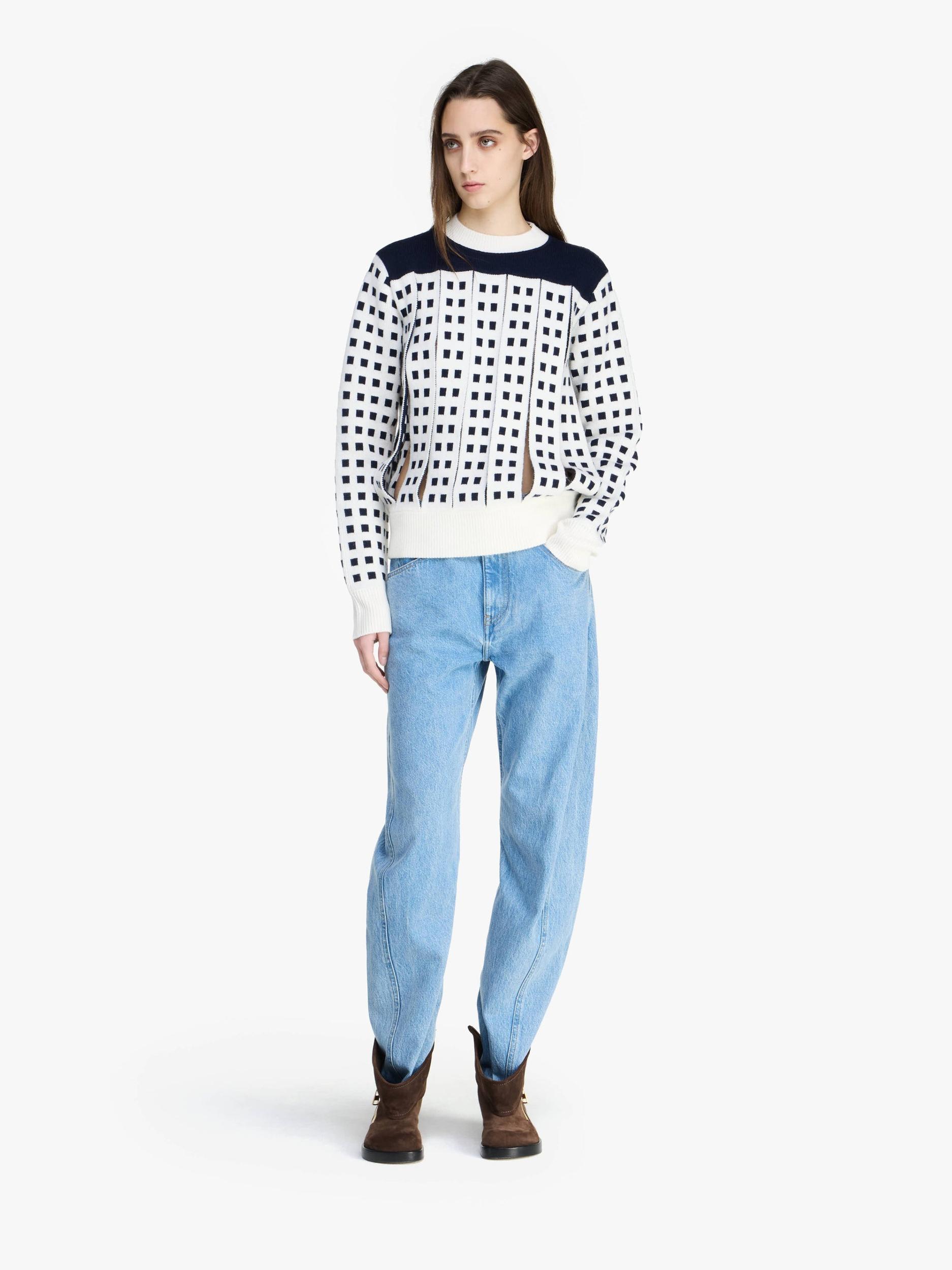 JACQUARD PANEL SLIT SWEATER Product Image