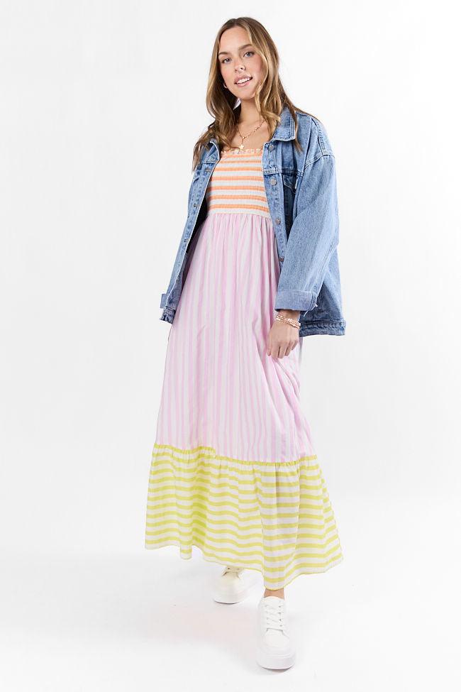 Forever Again Sherbet Striped Color Block Maxi Dress FINAL SALE Product Image