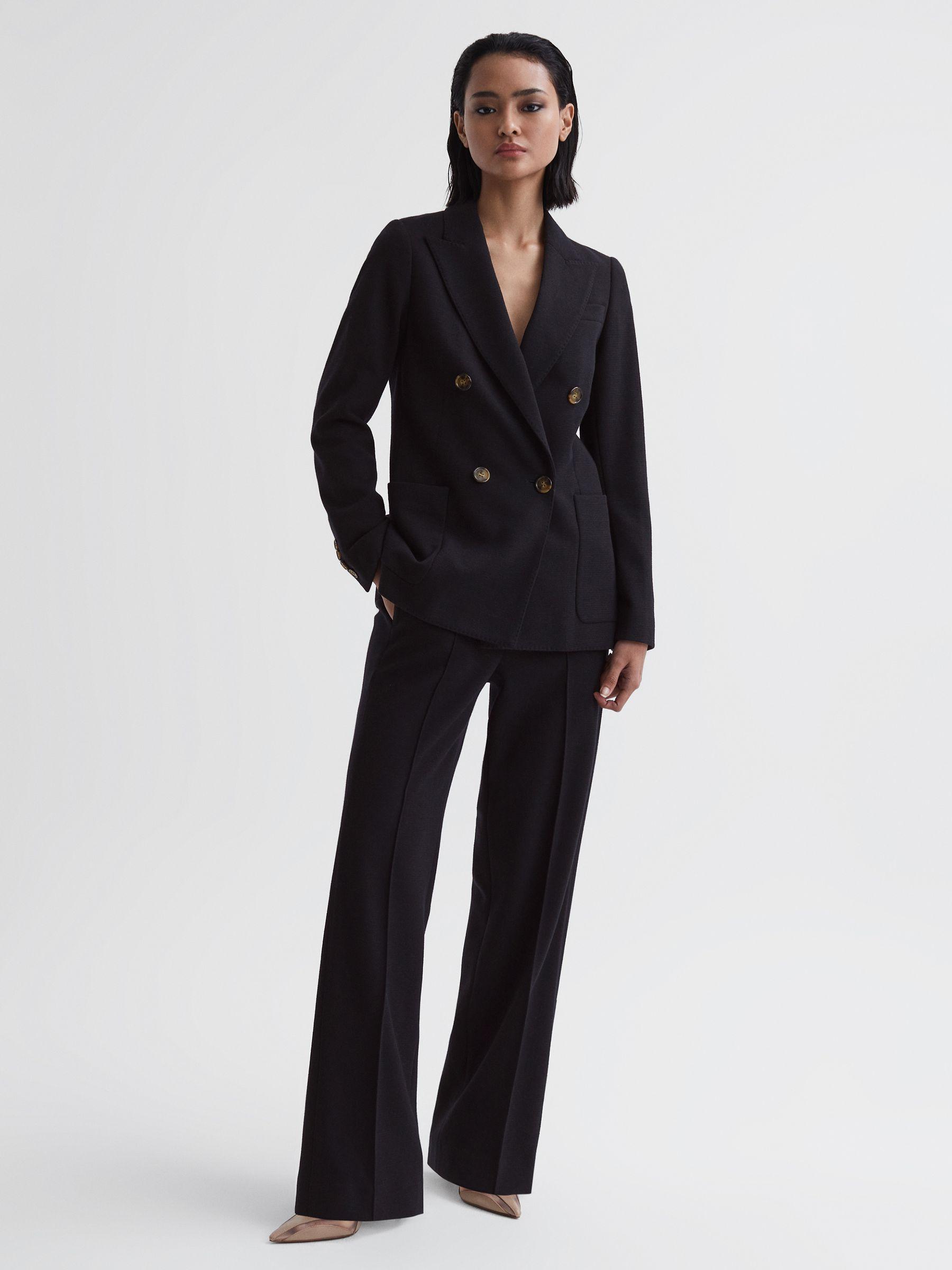 Wool Blend Wide Leg Suit Trousers in Navy Product Image