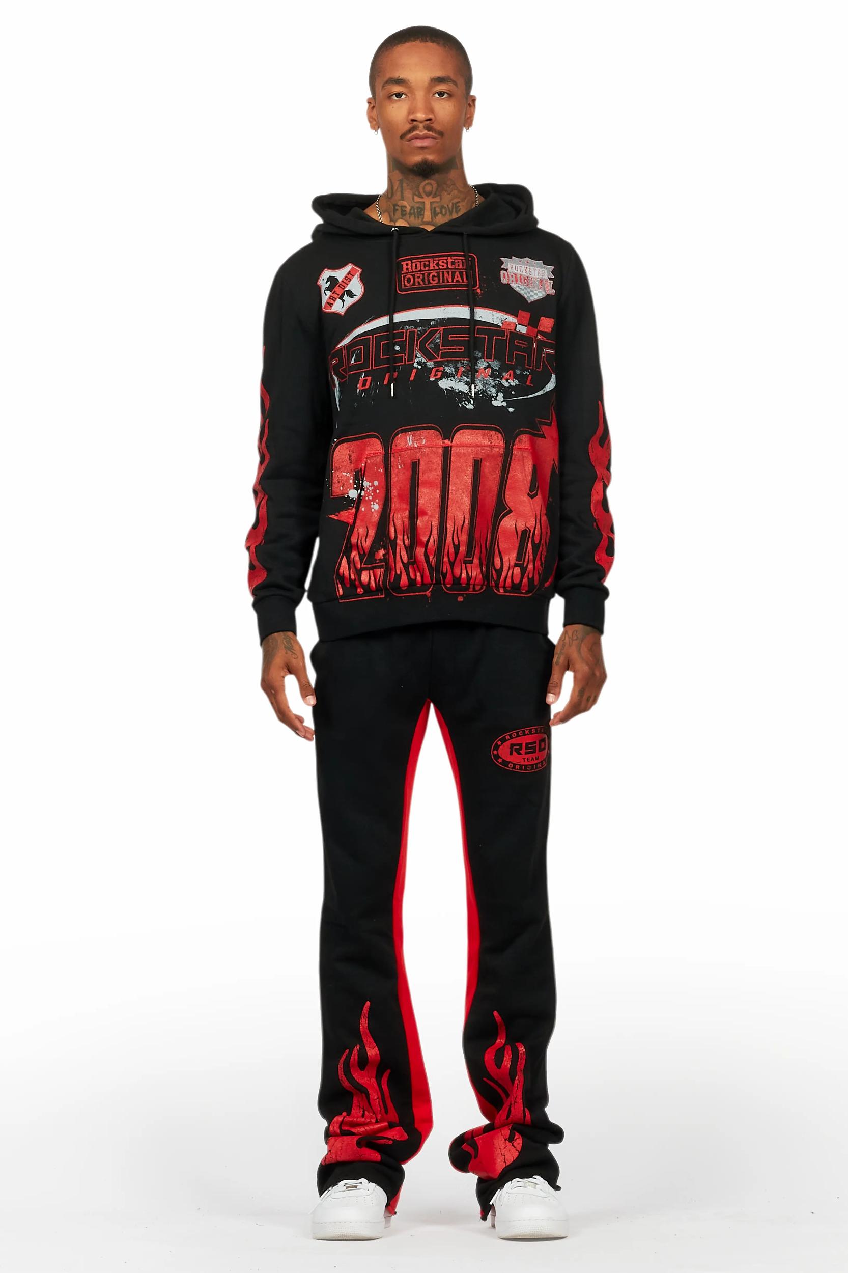 Amos Black/Red Hoodie/Baggy Track Pant Set Male Product Image
