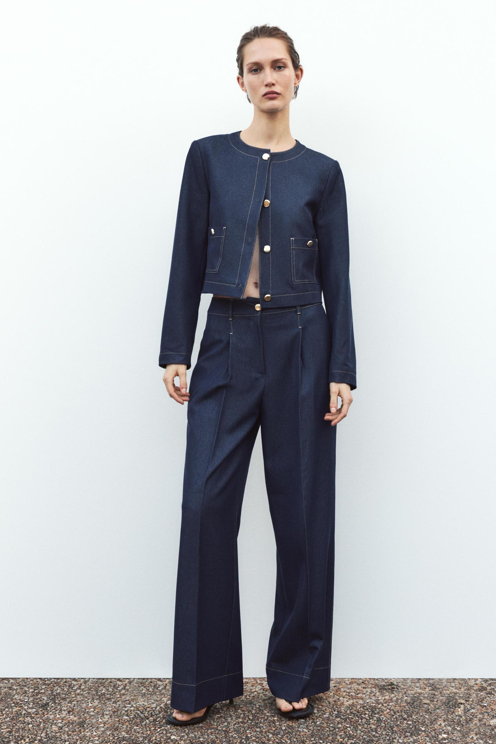 CONTRAST TOPSTITCHING WIDE-LEG PANTS Product Image