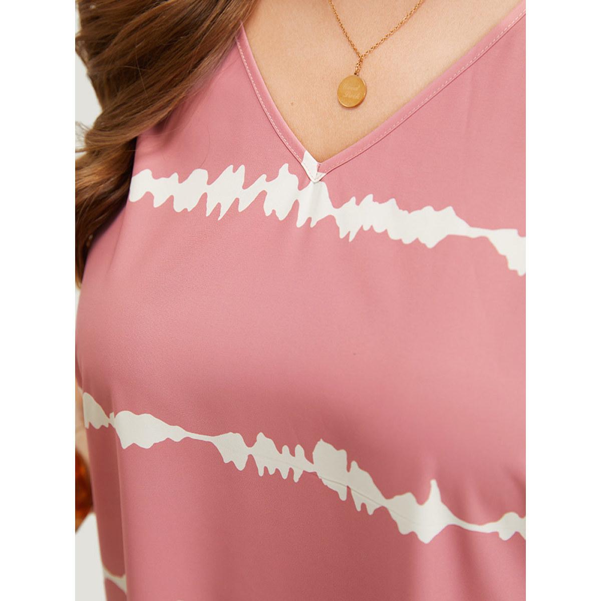 Plus Size Tie Dye Striped Pocket V Neck Arc Hem Tank Dress Watermelon Women Vacation V-neck Sleeveless Curvy Midi Dress BloomChic 22-24/3X Product Image