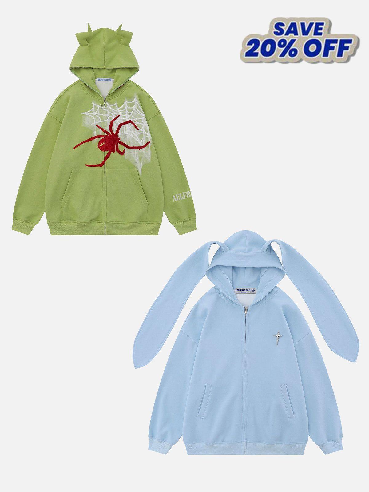 Aelfric Eden Horn Design Flocking Spider Zip Up Hoodie Product Image