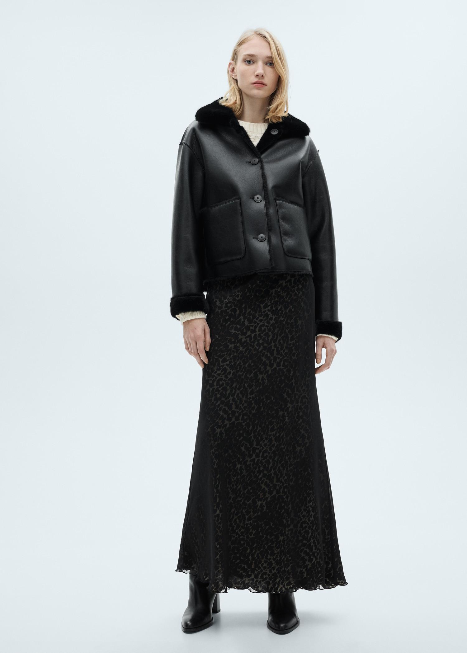 Double-sided leather-effect jacket with pockets - Women | MANGO USA Product Image