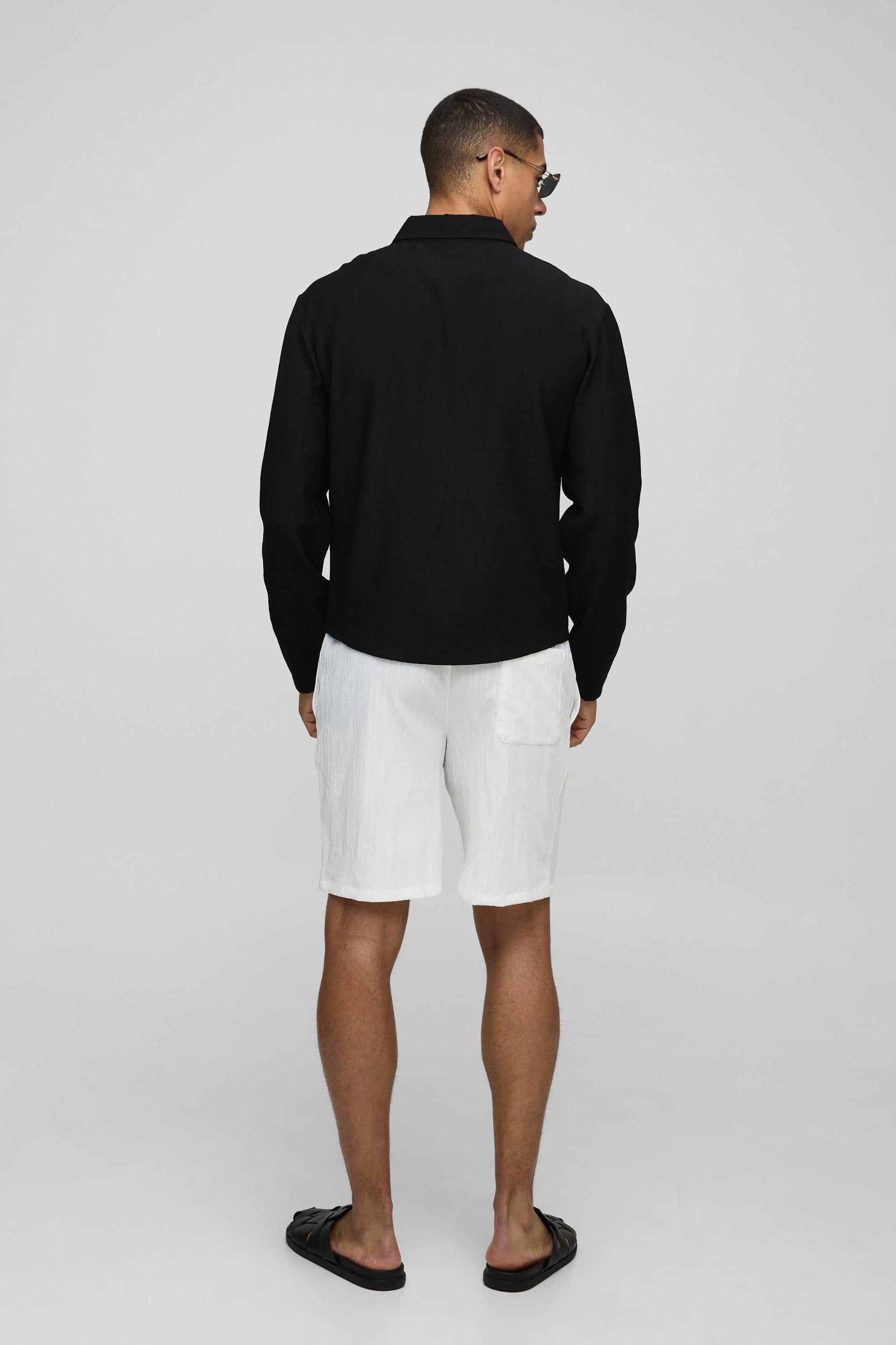 Regular Fit Crinkle Cotton Long Sleeve Shirt | boohooMAN USA Product Image