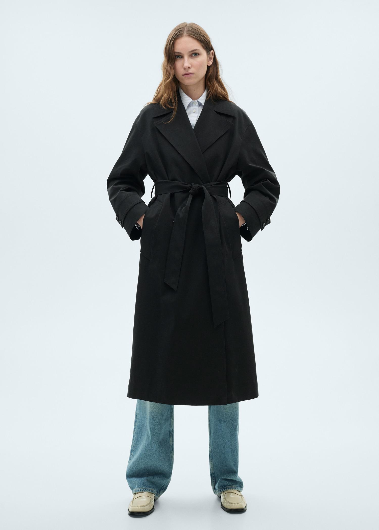 Long oversized double-breasted trench coat - Women | MANGO USA Product Image