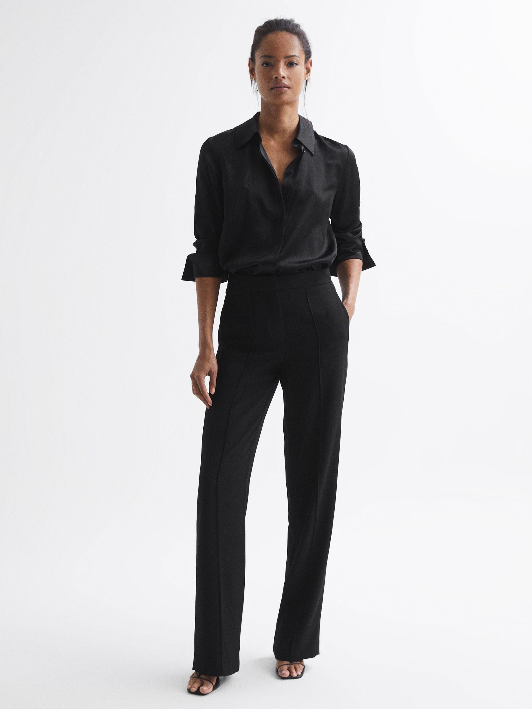 Elasticated Waist Wide Leg Trousers in Black Product Image