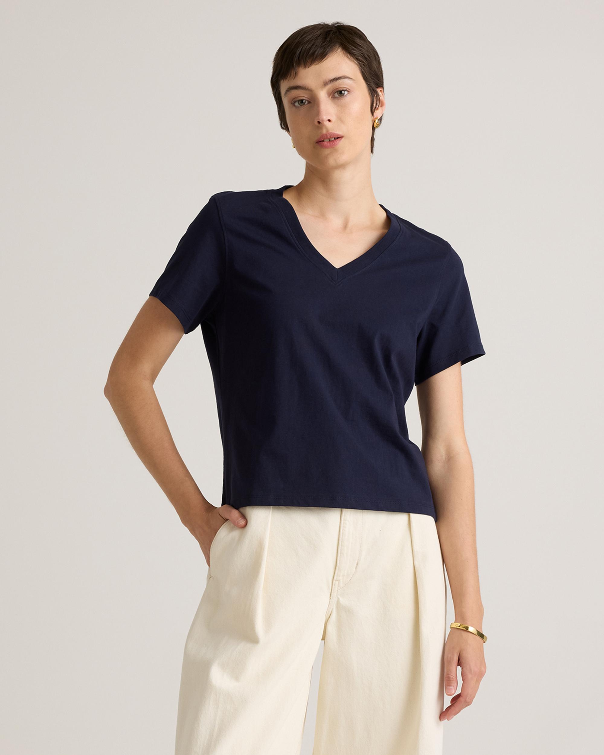 Quince | Women's Boxy V-Neck T-Shirt Size XS, Organic Cotton Product Image