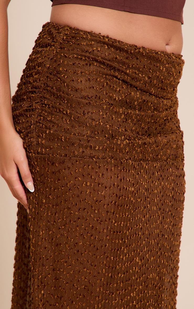 Plus Taupe Textured Boucle Fold Over Ruched Maxi Skirt Product Image