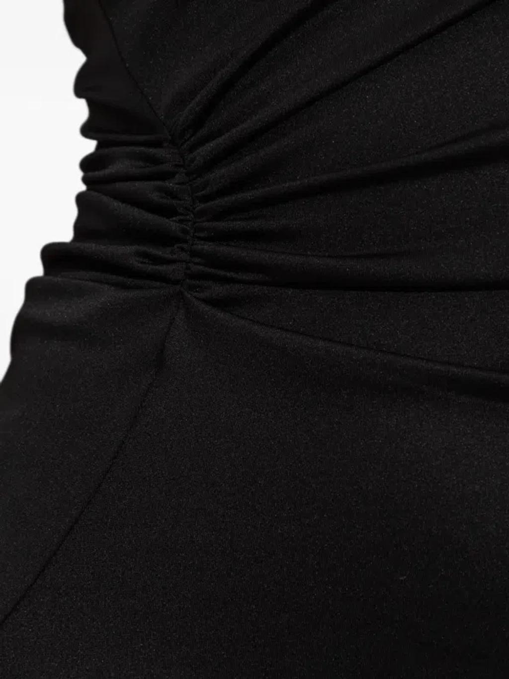 VICTORIA BECKHAM Asymmetrically Draped Black Midi Dress With Soft Ruching Product Image