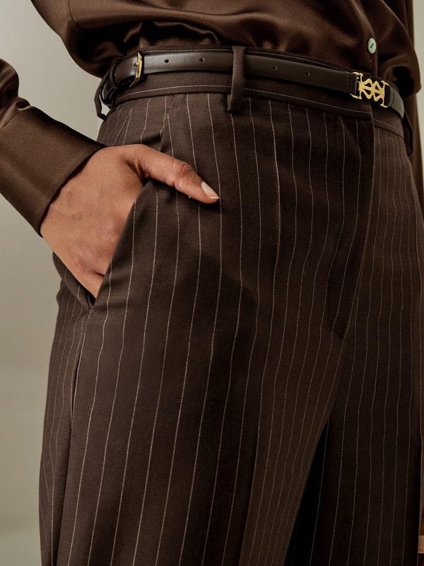 Pinstriped high-rise straight pants Product Image