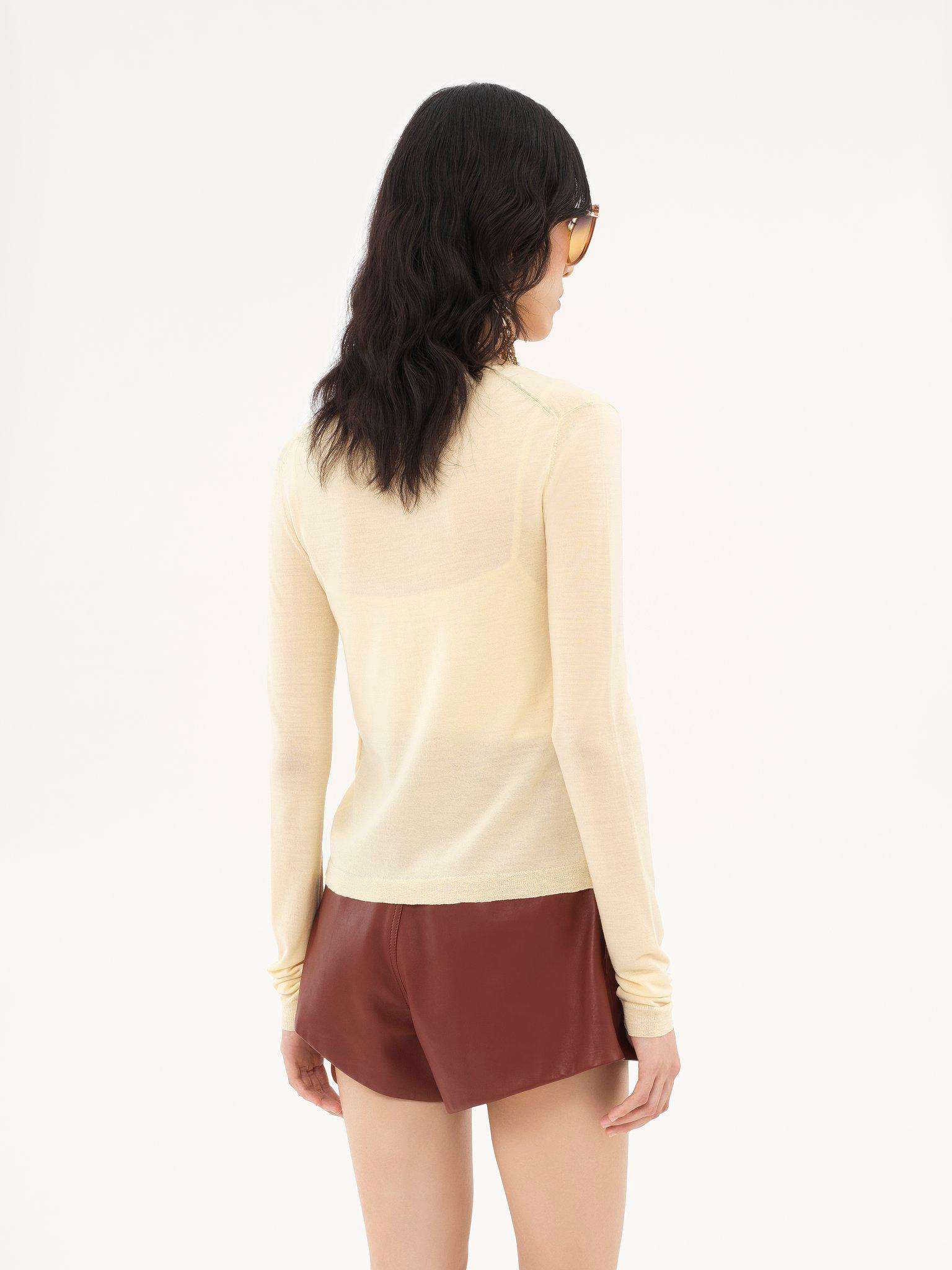 Scoop-neck fitted cardigan in superfine wool knit Product Image