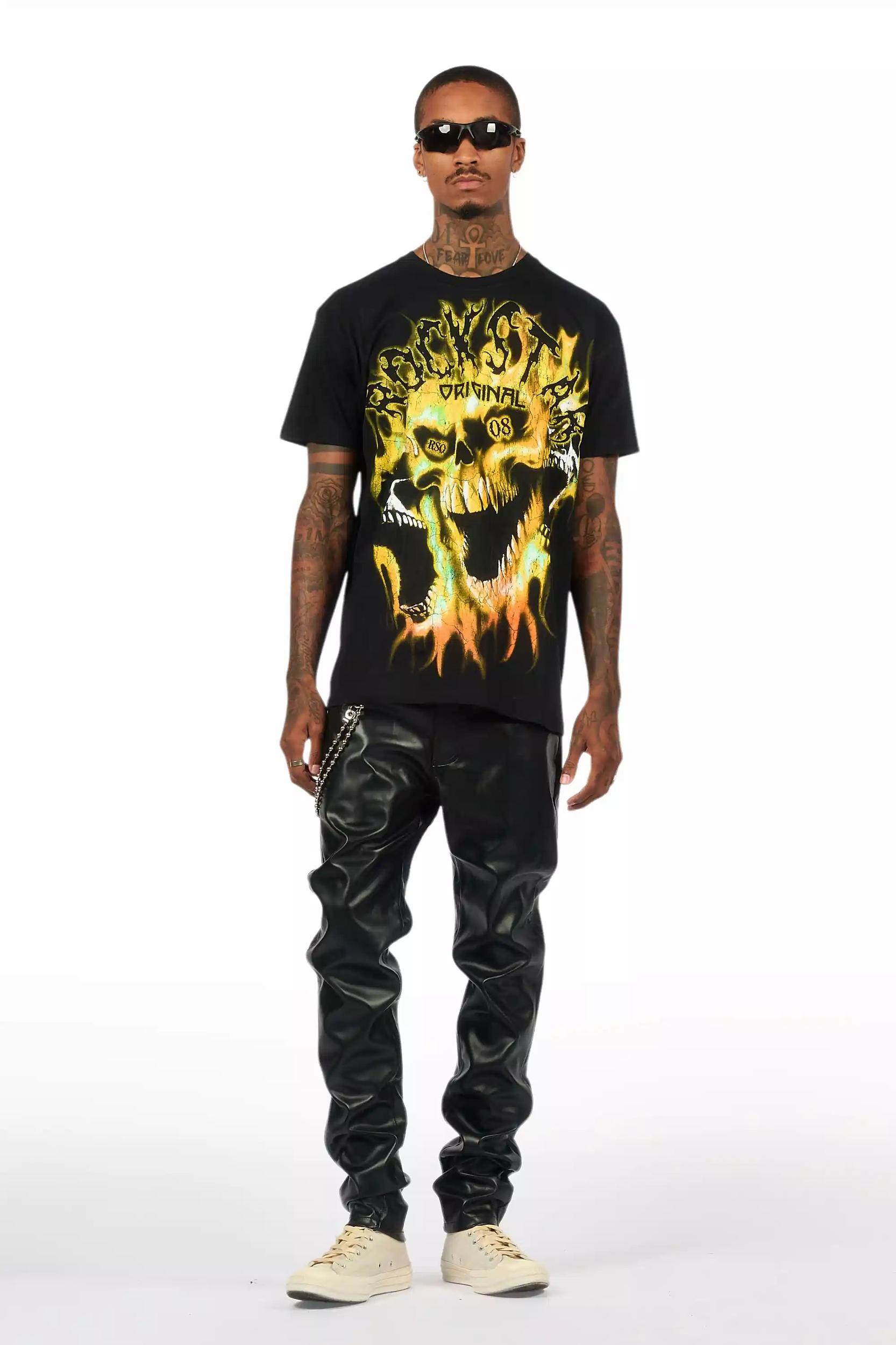 Ricky Black Slim Fit Faux Leather Pant Male Product Image