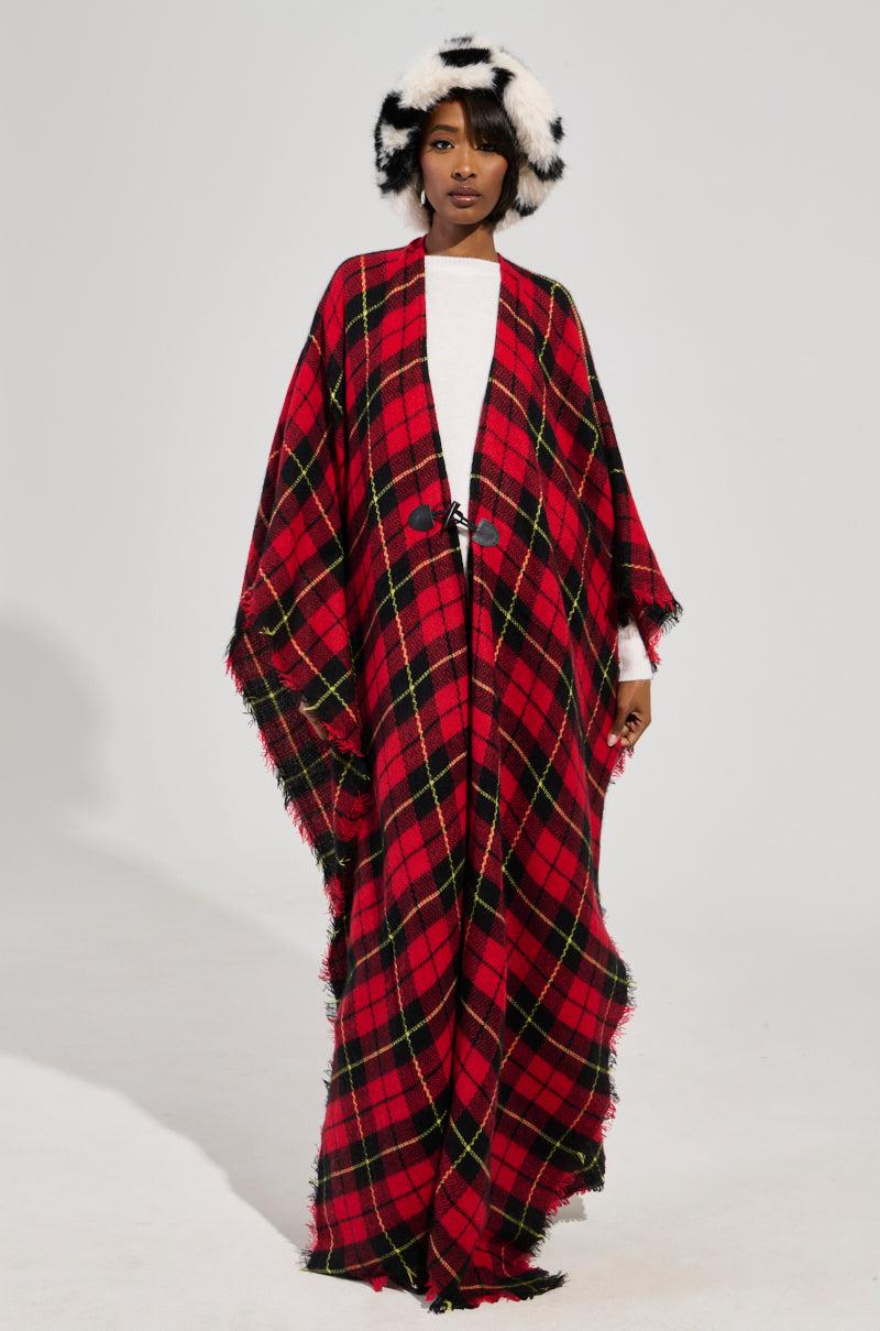 AURETA LONG PLAID PONCHO Product Image