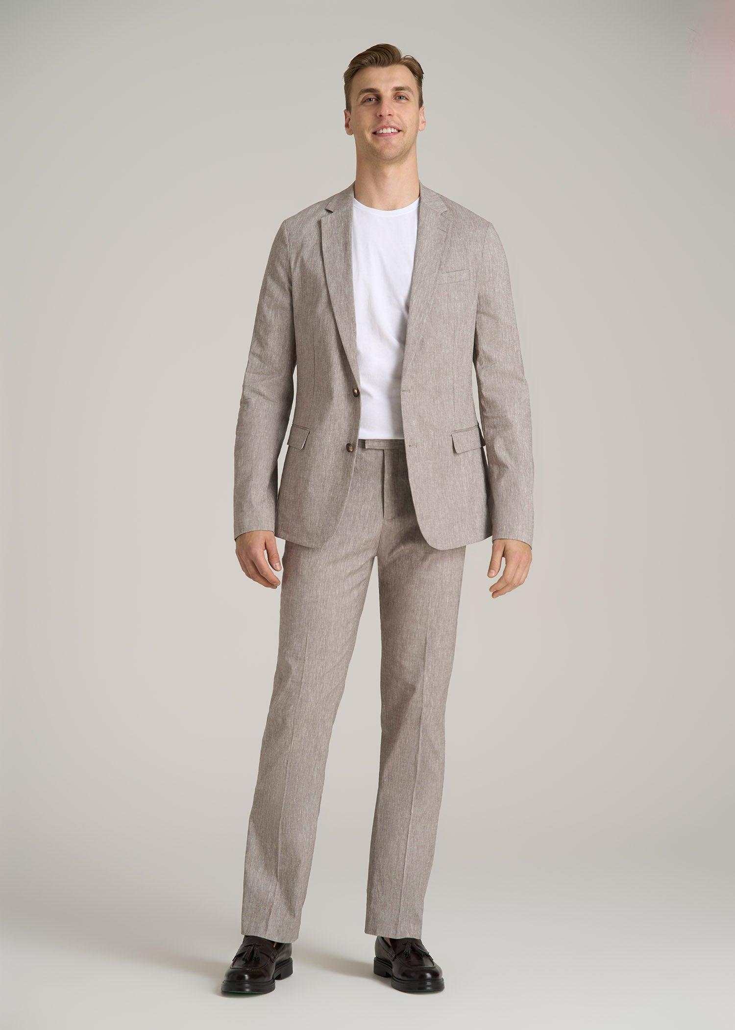 Stretch Linen Blazer for Tall Men in Brown Linen Male Product Image