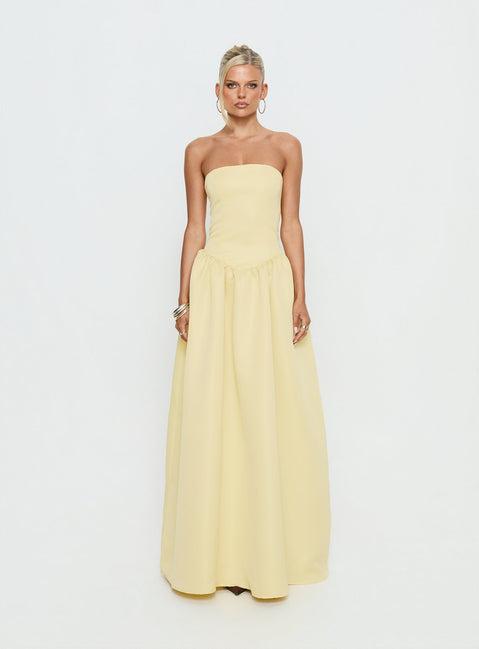 Soft Bloom Drop Waist Strapless Maxi Dress Yellow Product Image